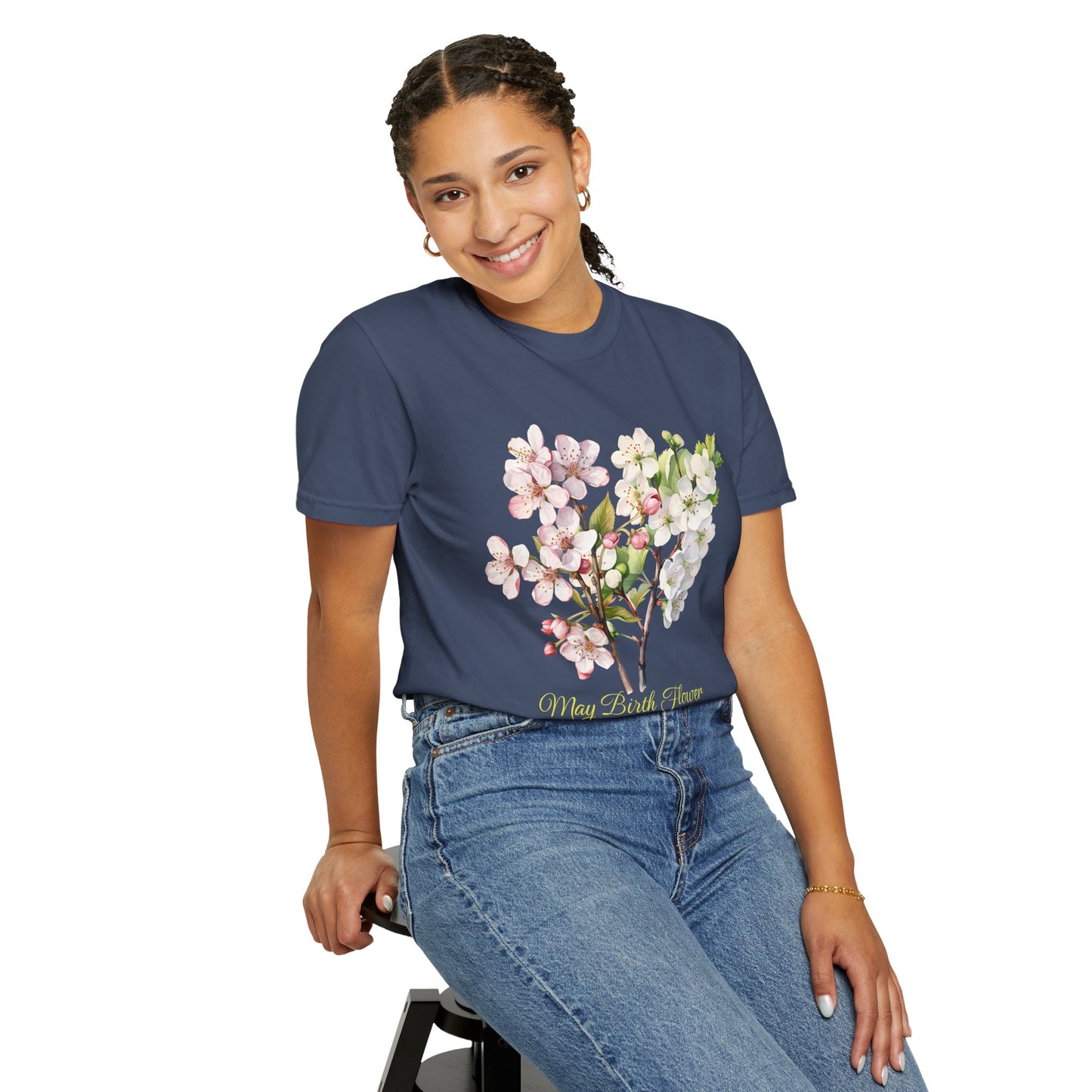 May Birth Flower "Hawthorn" (For Dark Fabric) - Unisex Garment-Dyed T-shirt