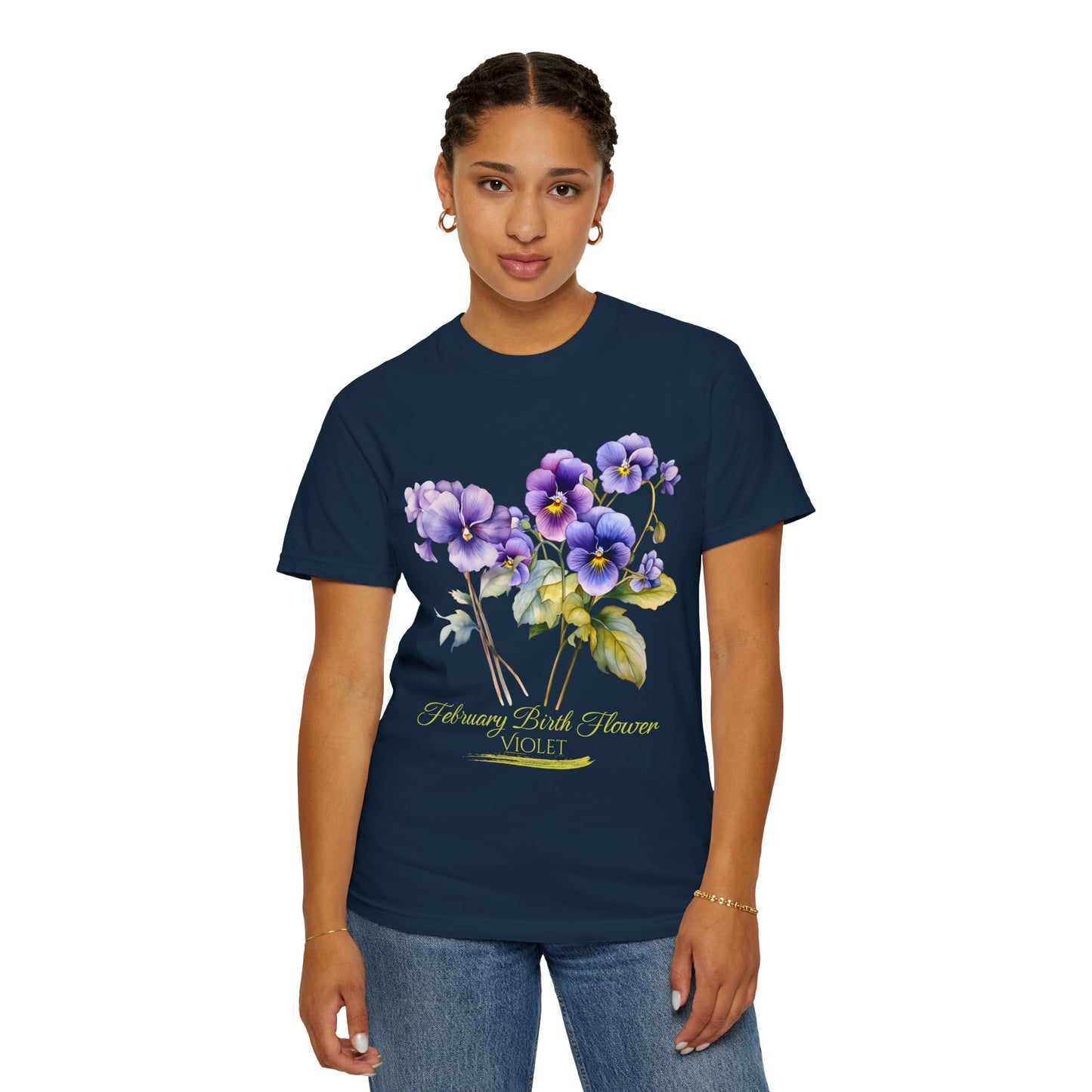 February Birth Flower "Violet" (For Dark Print) - Unisex Garment-Dyed T-shirt