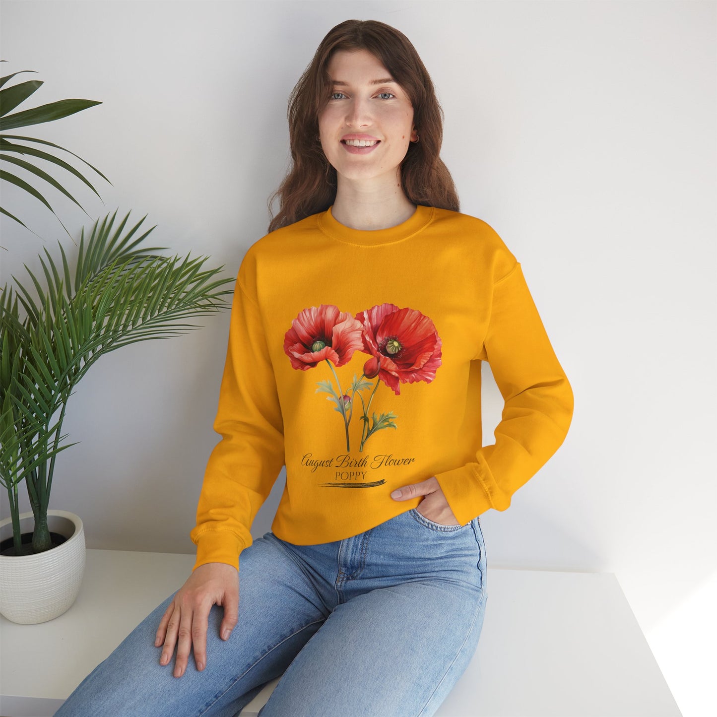 August Birth Flower (Poppy) - Unisex Heavy Blend™ Crewneck Sweatshirt