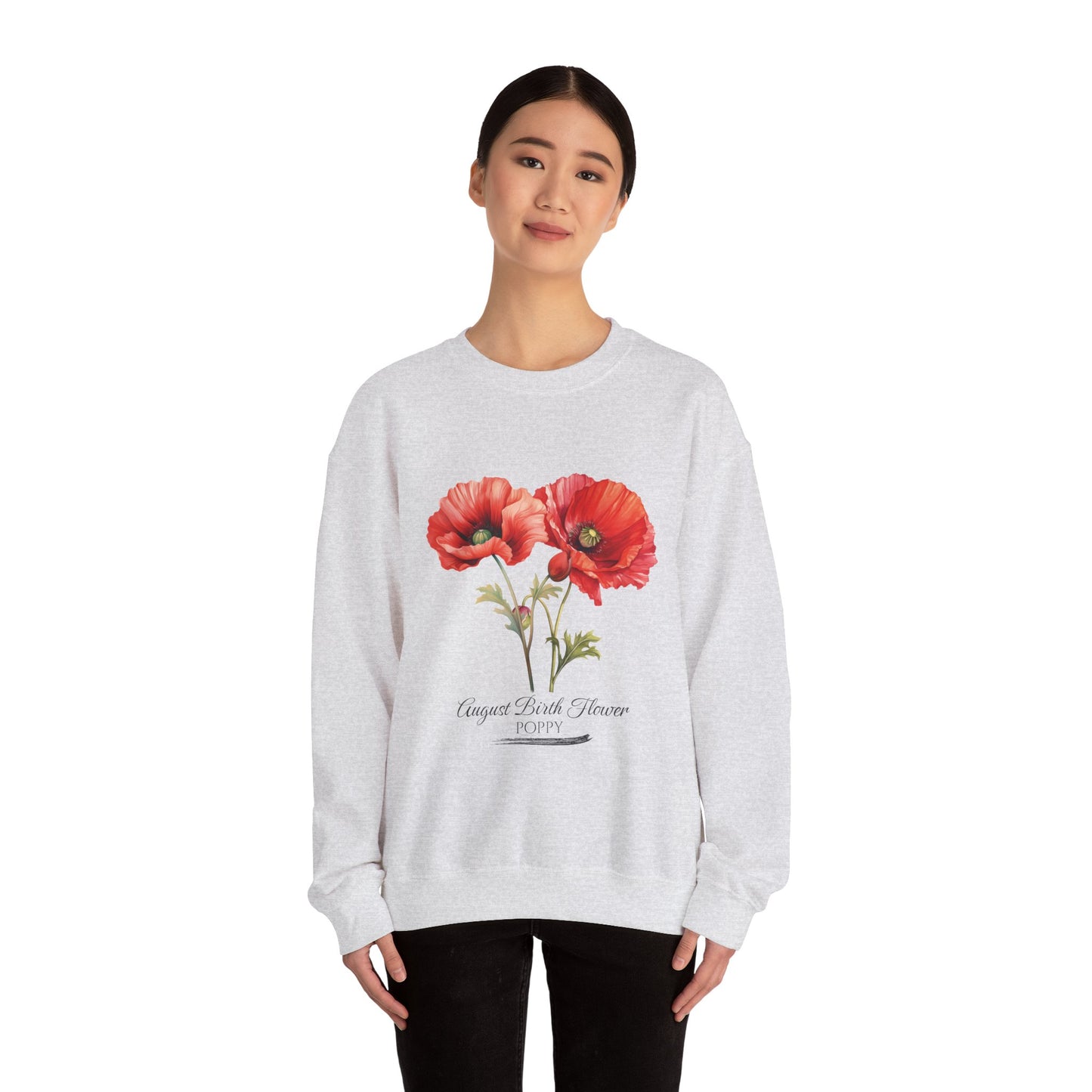 August Birth Flower (Poppy) - Unisex Heavy Blend™ Crewneck Sweatshirt