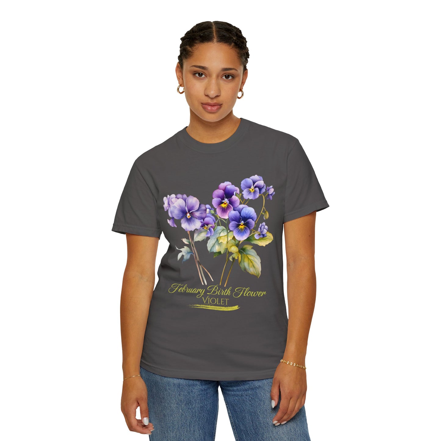 February Birth Flower "Violet" (For Dark Print) - Unisex Garment-Dyed T-shirt