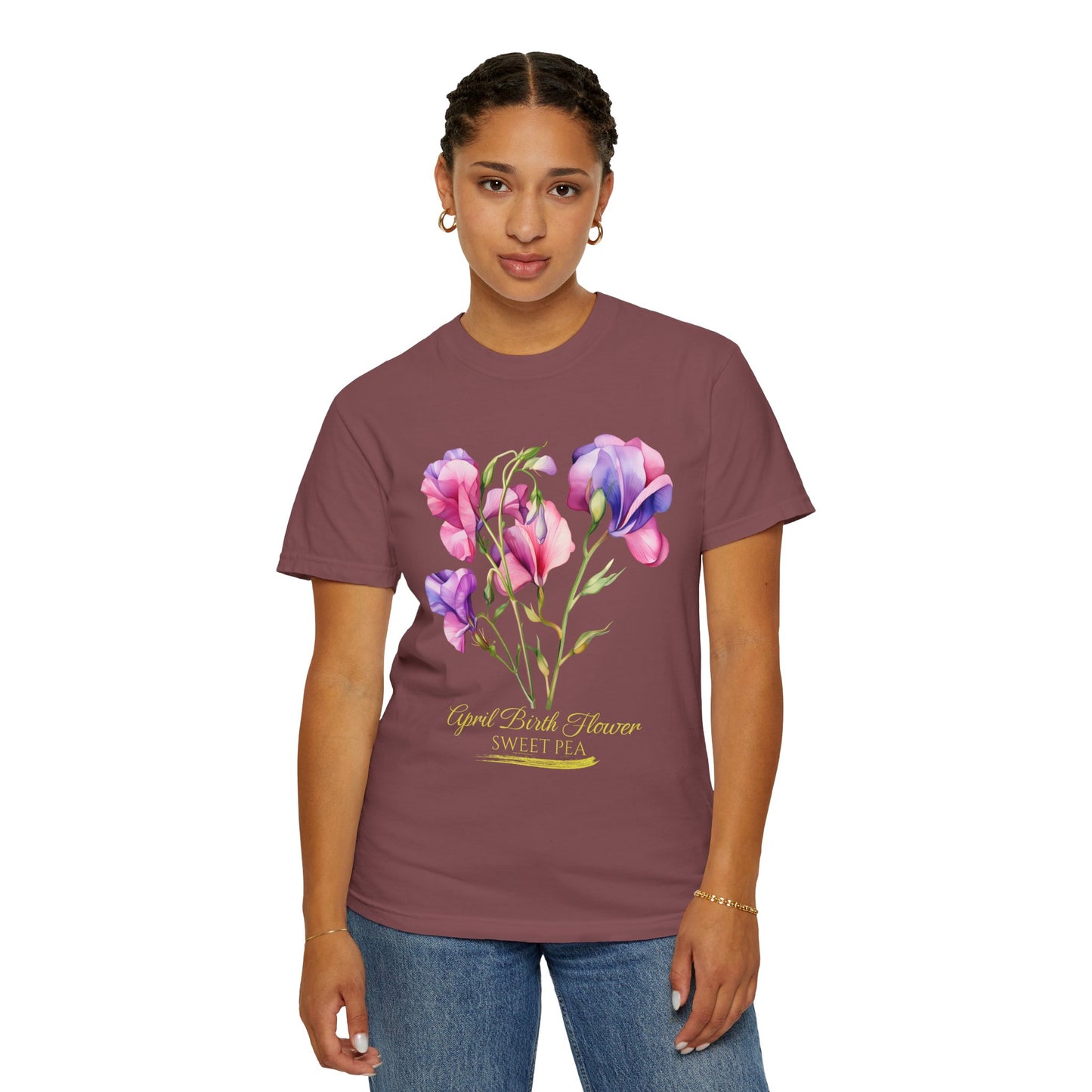 April Birth Flower "Sweet Pea" (For Print on Dark Fabric) - Unisex Garment-Dyed T-shirt