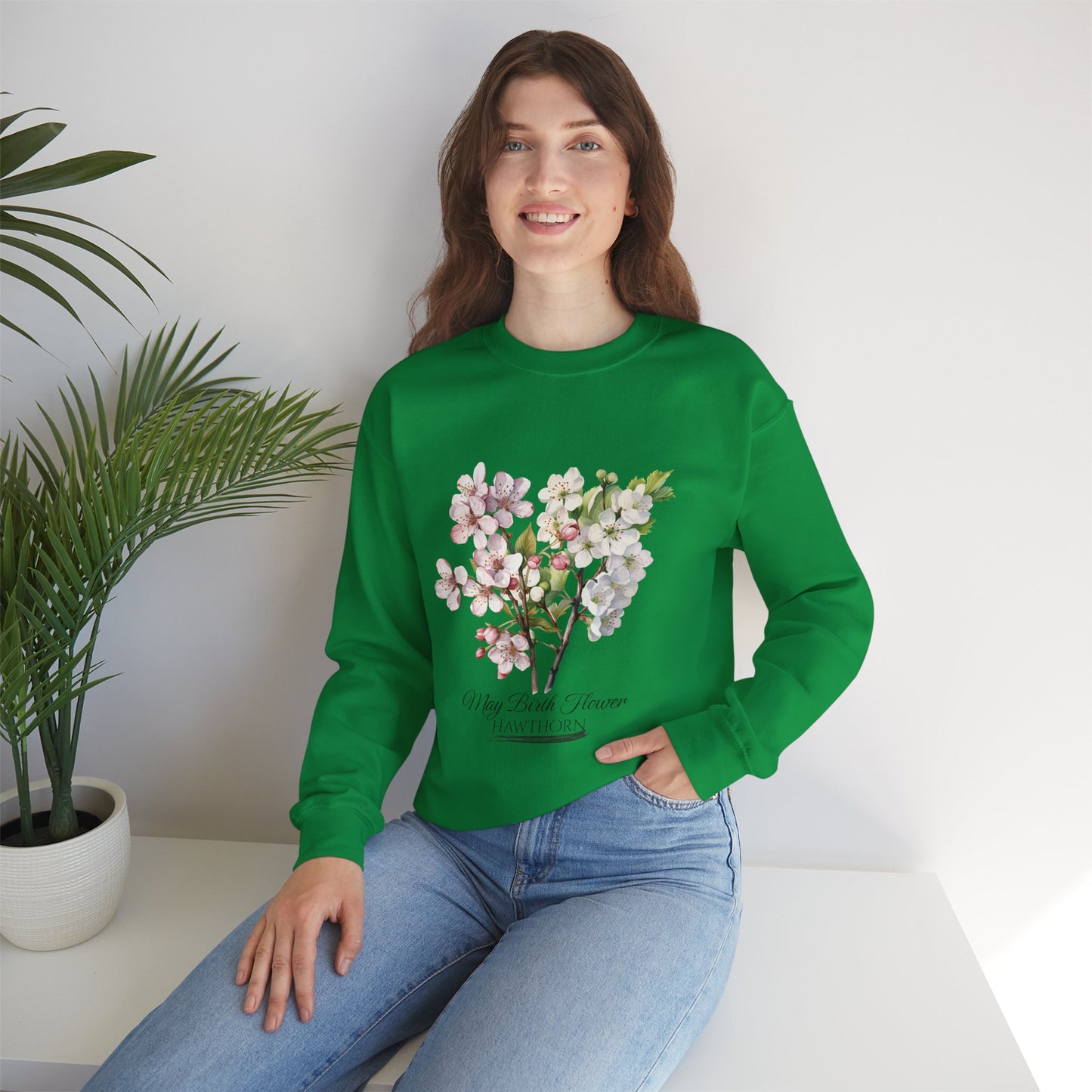 May Birth Flower (Hawthorn) - Unisex Heavy Blend™ Crewneck Sweatshirt