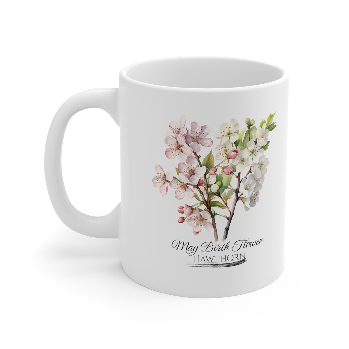May Birth Flower (Hawthorn): Ceramic Mug 11oz