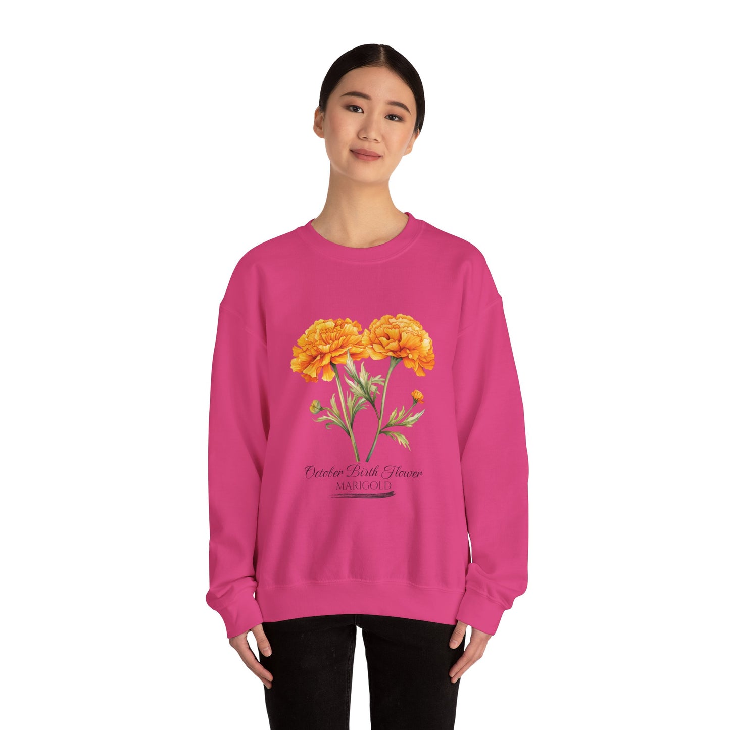 October Birth Flower (Marigold) - Unisex Heavy Blend™ Crewneck Sweatshirt