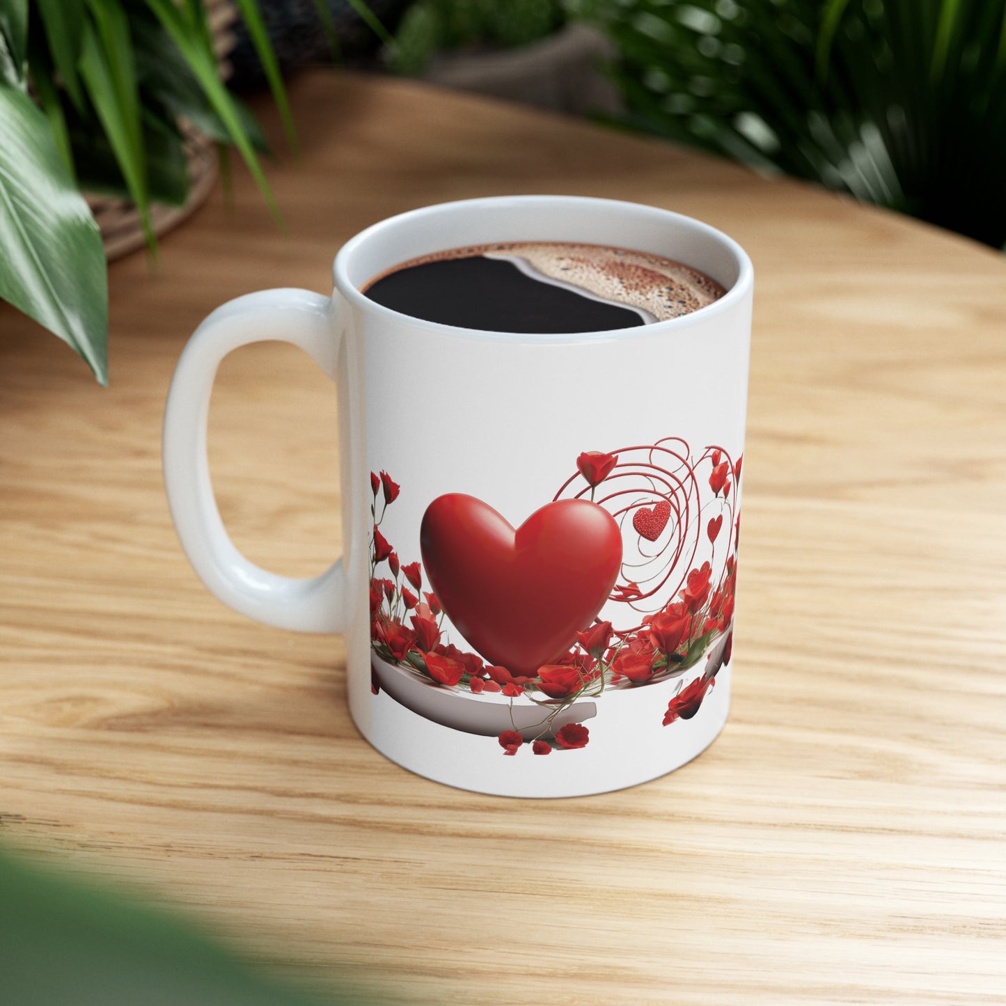 Valentine's Rose Heart: Ceramic Mug 11oz