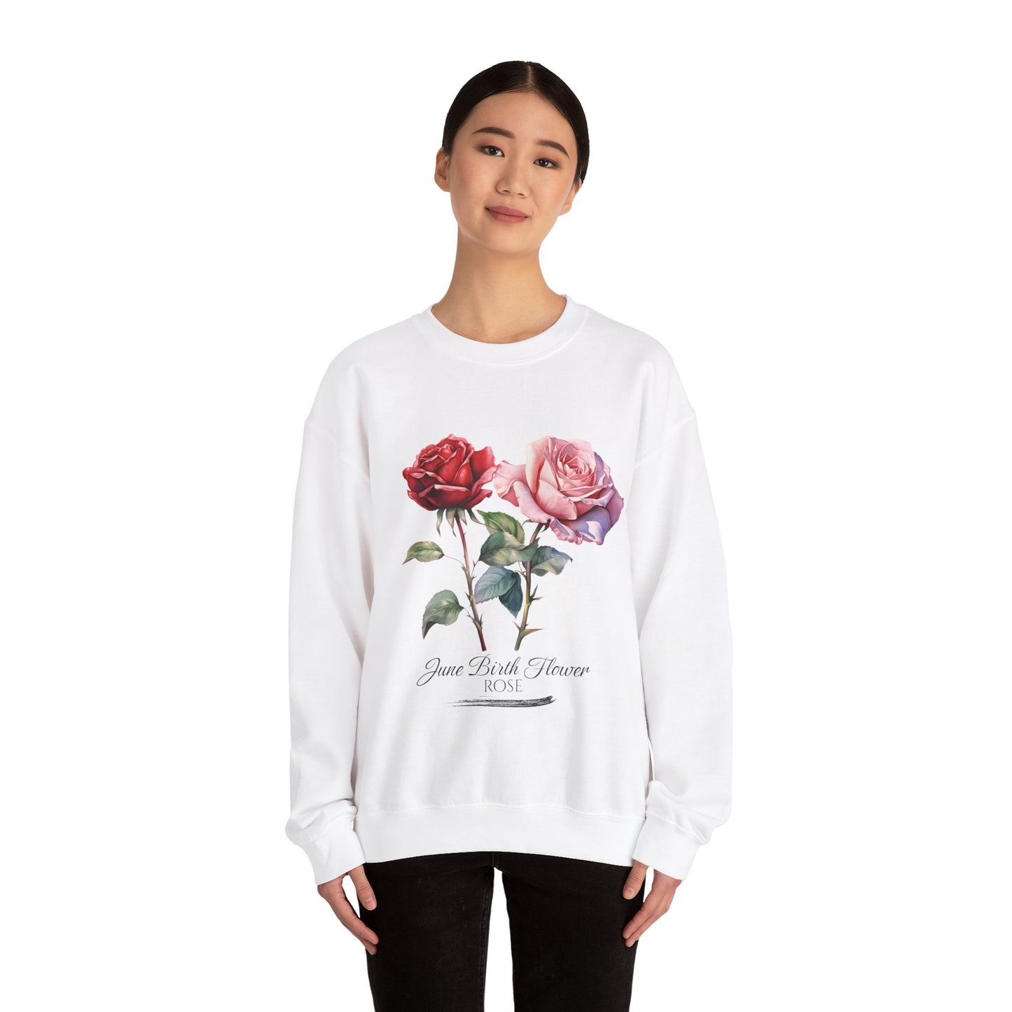 June Birth Flower (Rose) - Unisex Heavy Blend™ Crewneck Sweatshirt