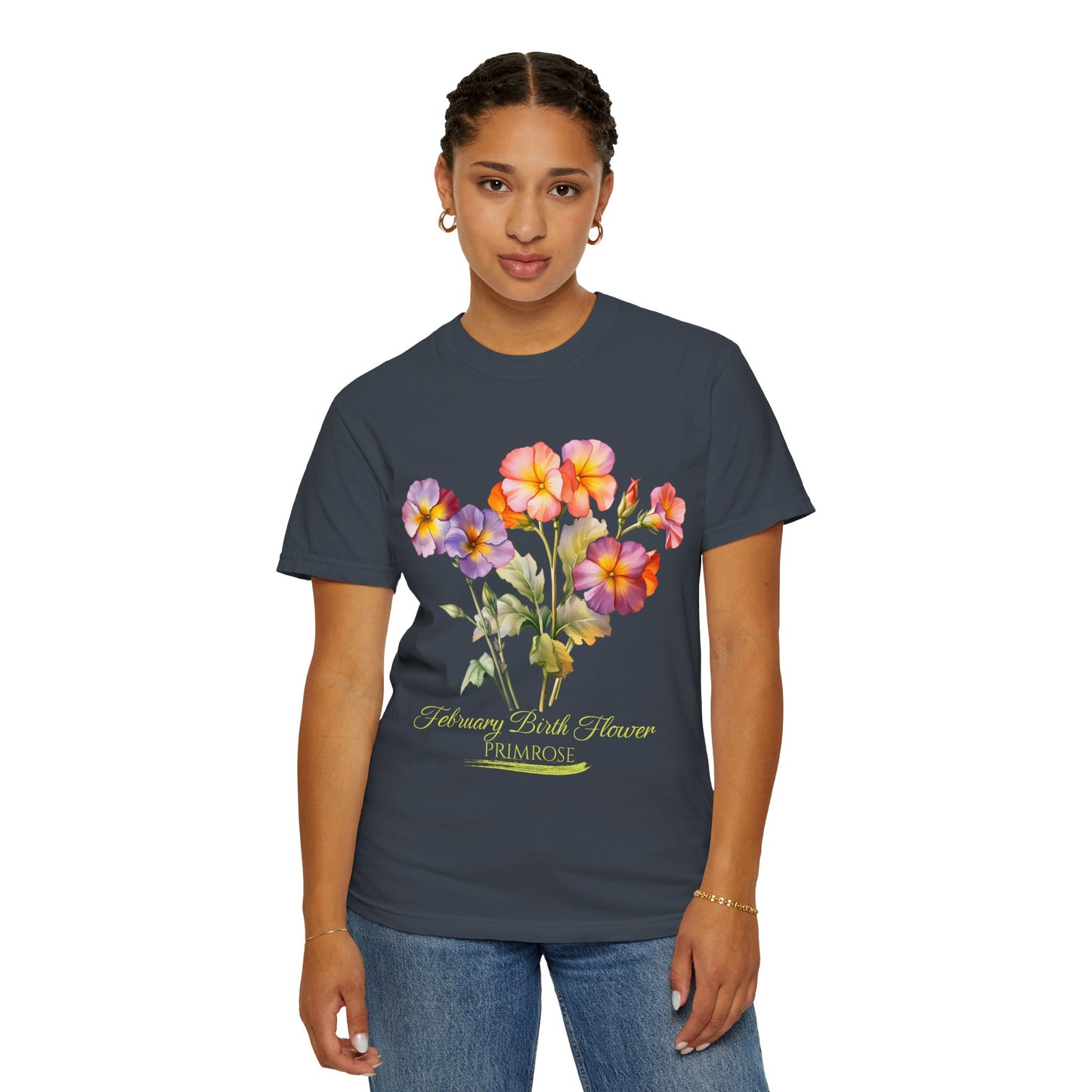 February Birth Flower "Violet" (For Dark Print) Unisex Garment-Dyed T-shirt