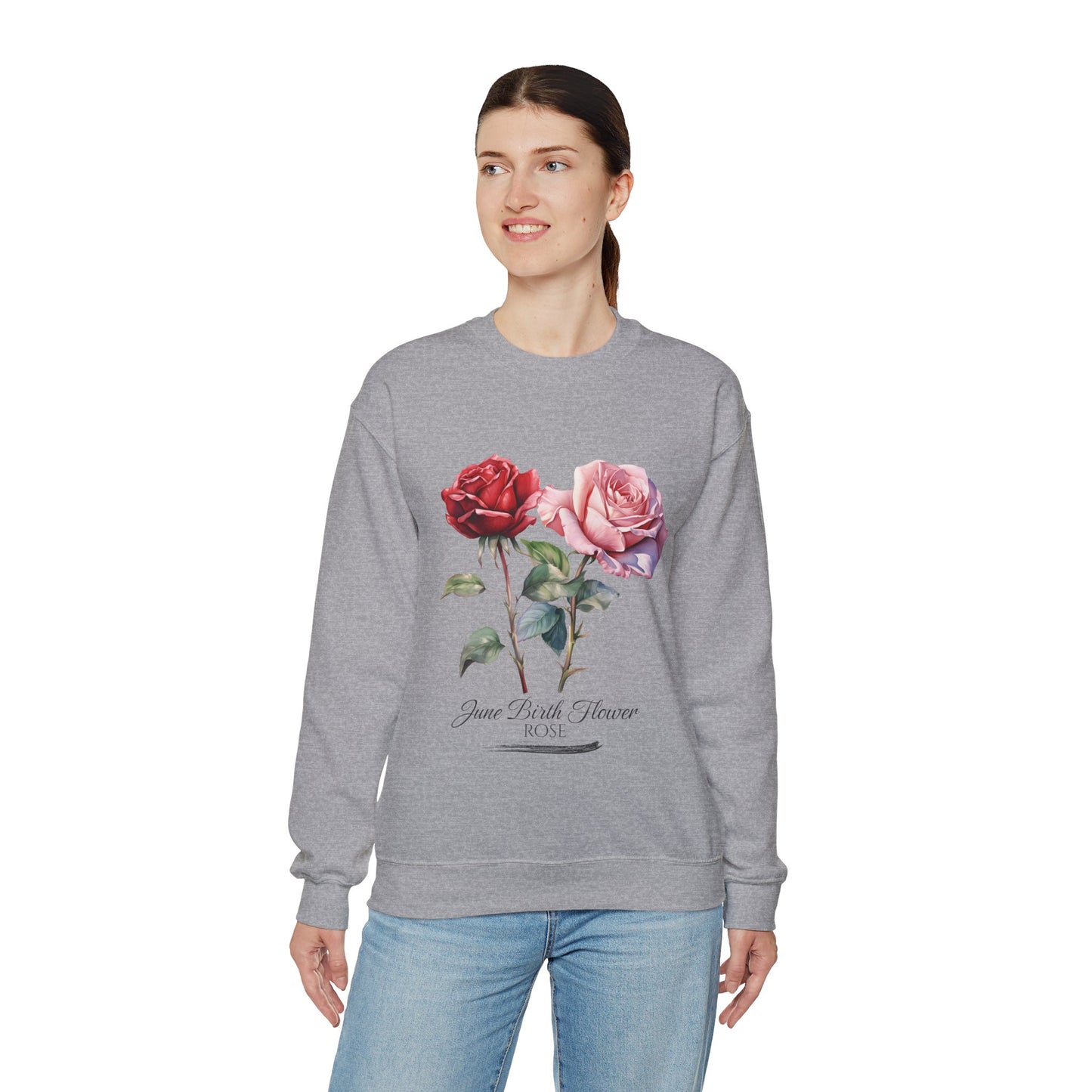 June Birth Flower (Rose) - Unisex Heavy Blend™ Crewneck Sweatshirt