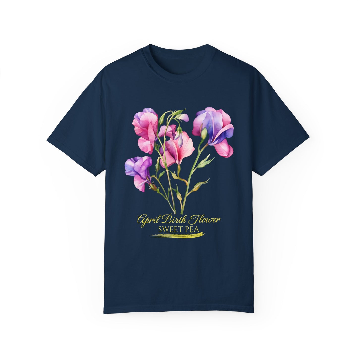 April Birth Flower "Sweet Pea" (For Print on Dark Fabric) - Unisex Garment-Dyed T-shirt