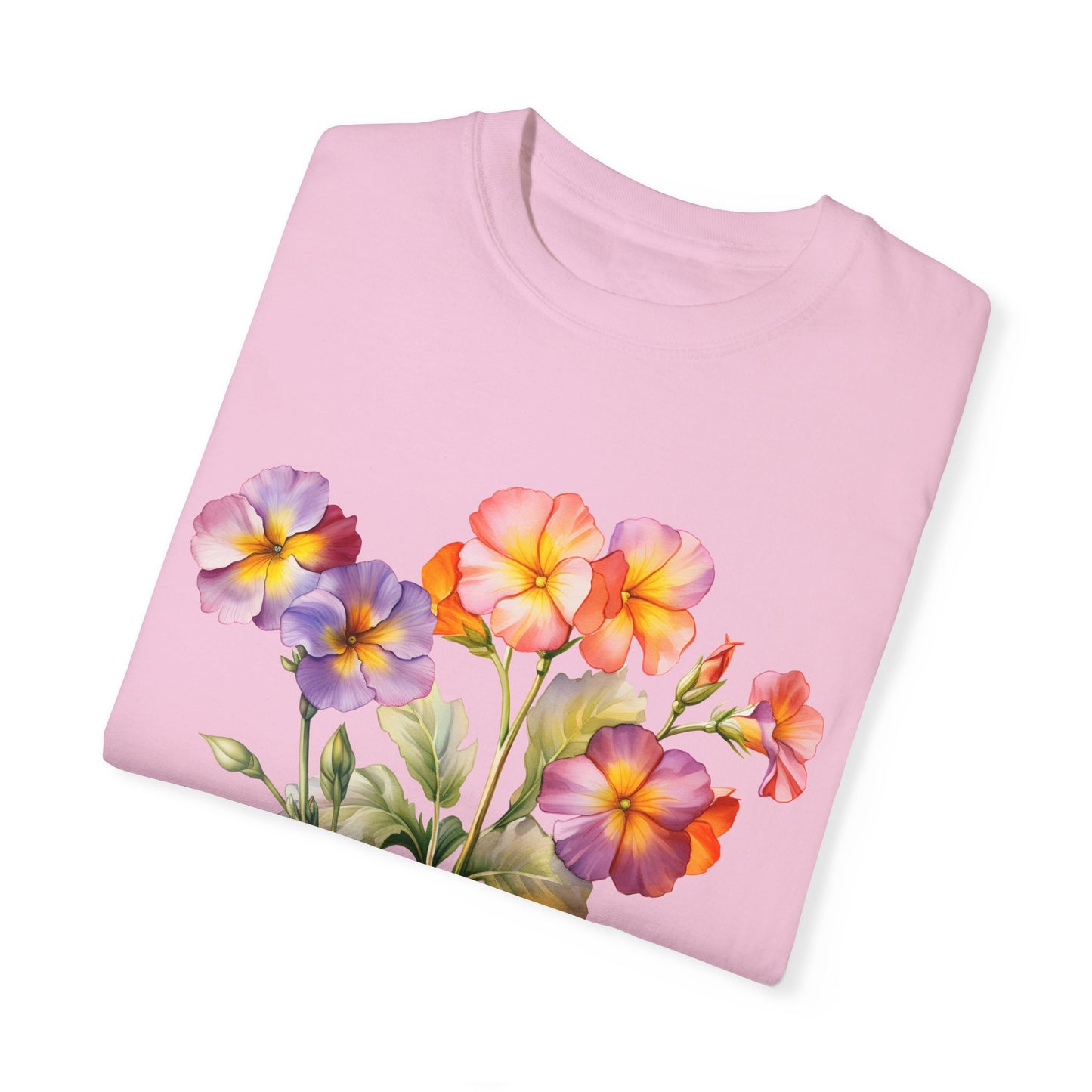 February Birth Flower "Primrose" - Unisex Garment-Dyed T-shirt