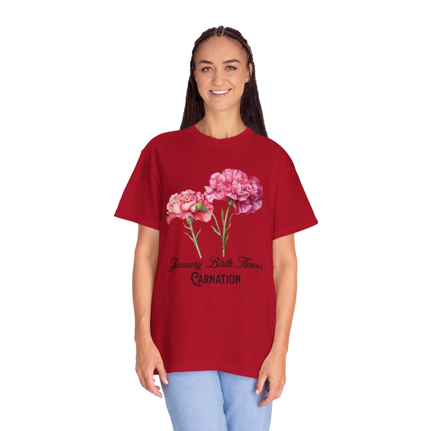 January Birth Flower "Carnation" - Unisex Garment-Dyed T-shirt