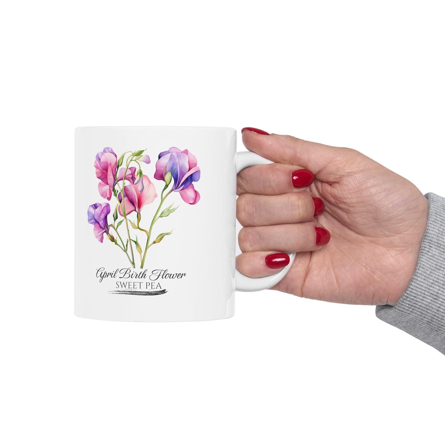 April Birth Flower (Sweet Pea): Ceramic Mug 11oz