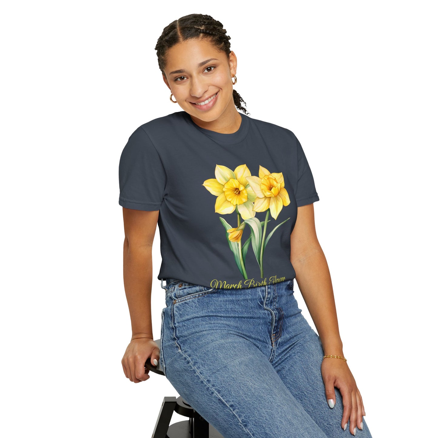 March Birth Flower "Jonquil" (For Print on Dark Fabric) - Unisex Garment-Dyed T-shirt