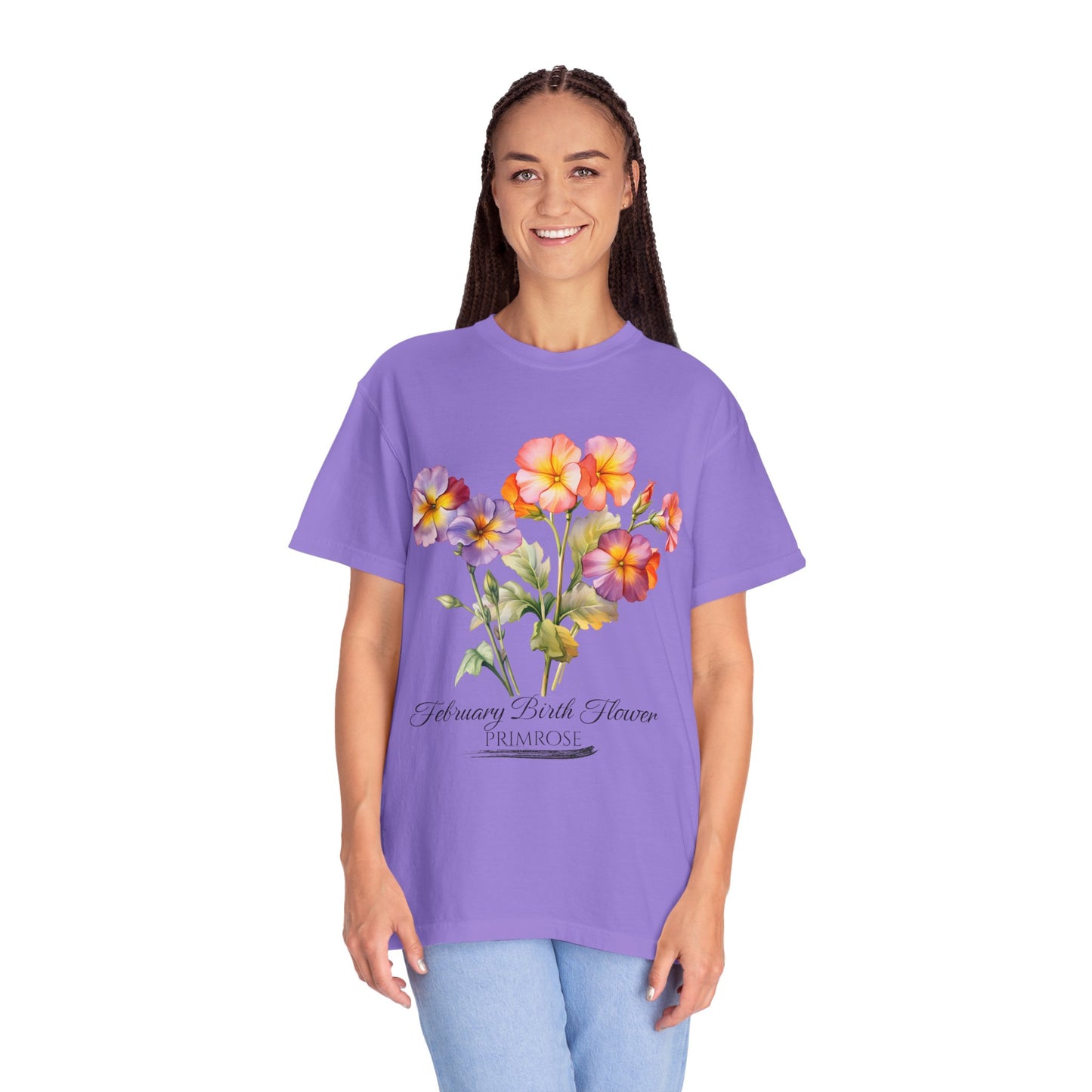 February Birth Flower "Primrose" - Unisex Garment-Dyed T-shirt