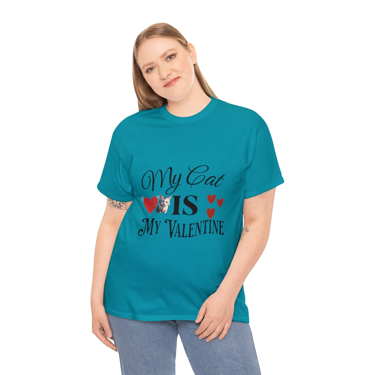 My cat is my valentine - Unisex Heavy Cotton Tee