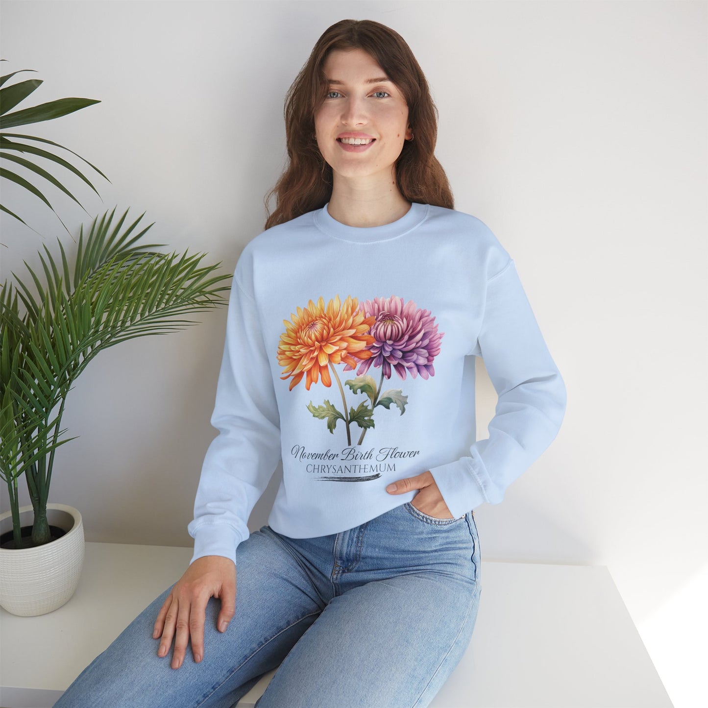 November Birth Flower (Chrysanthemum) - Unisex Heavy Blend™ Crewneck Sweatshirt