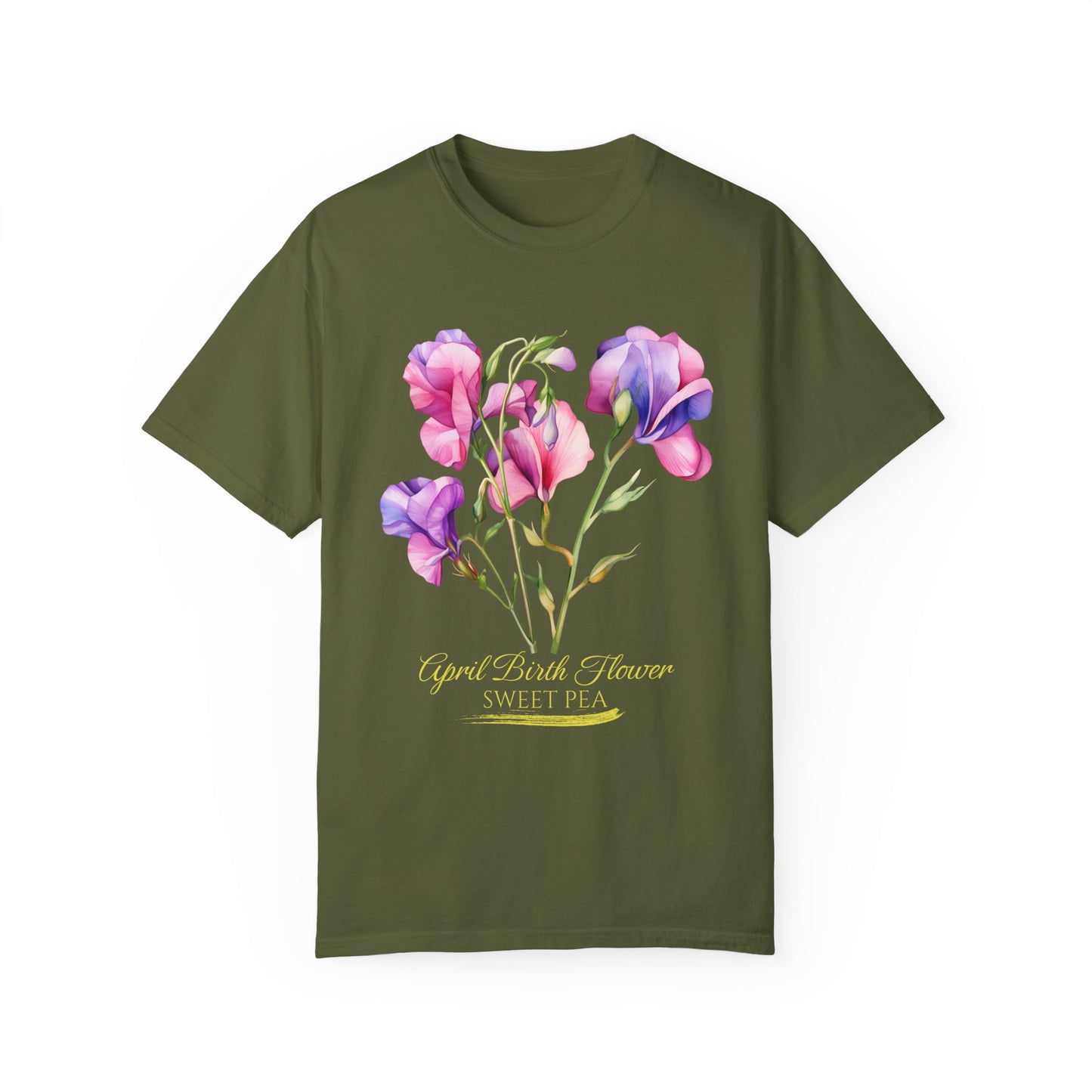 April Birth Flower "Sweet Pea" (For Print on Dark Fabric) - Unisex Garment-Dyed T-shirt