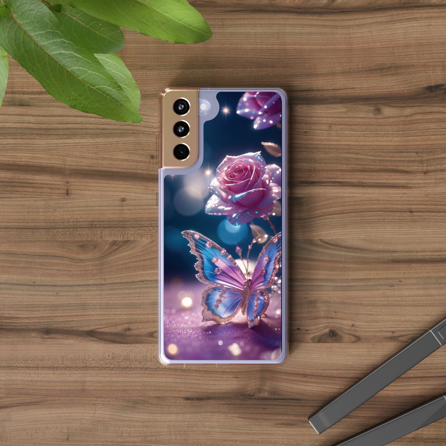 Clear Phone Cases: Fantasy Butterfly and Roses