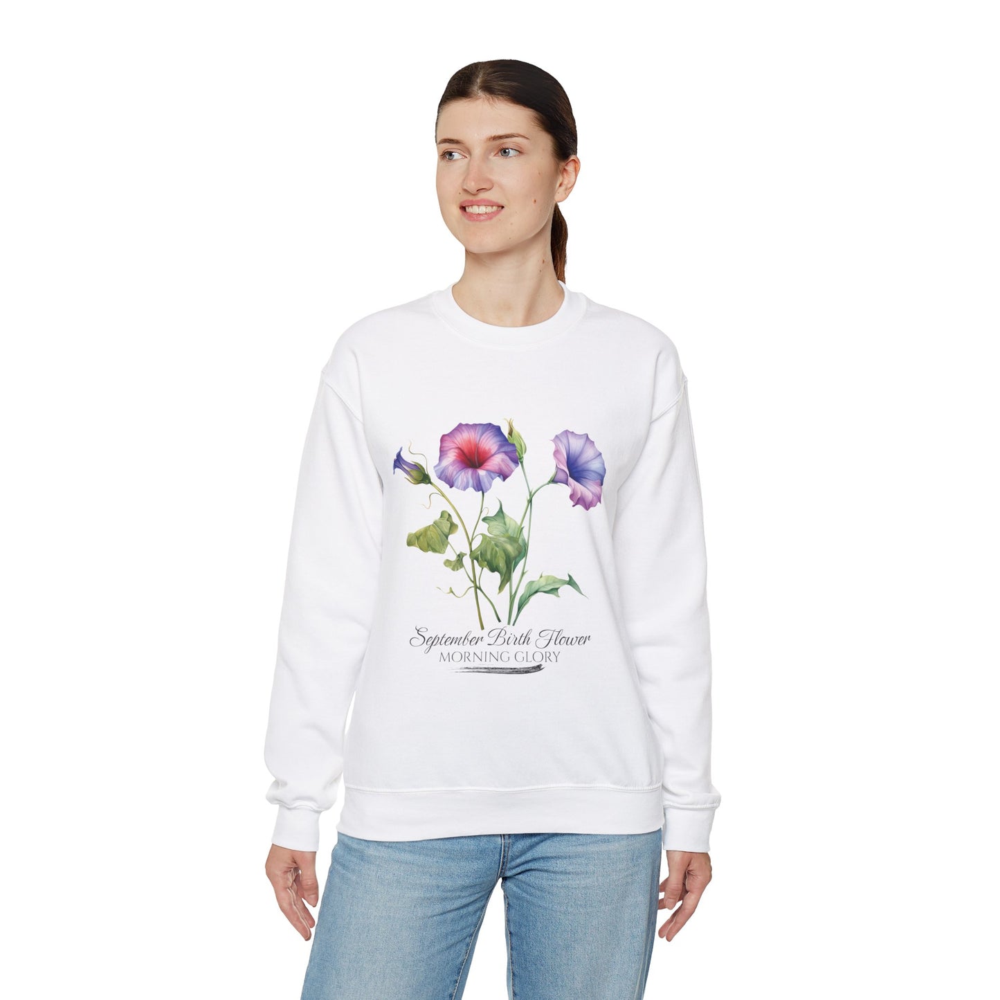 September Birth Flower (Morning Glory) - Unisex Heavy Blend™ Crewneck Sweatshirt