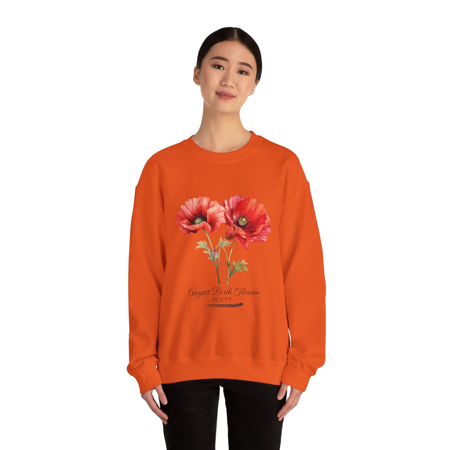 August Birth Flower (Poppy) - Unisex Heavy Blend™ Crewneck Sweatshirt