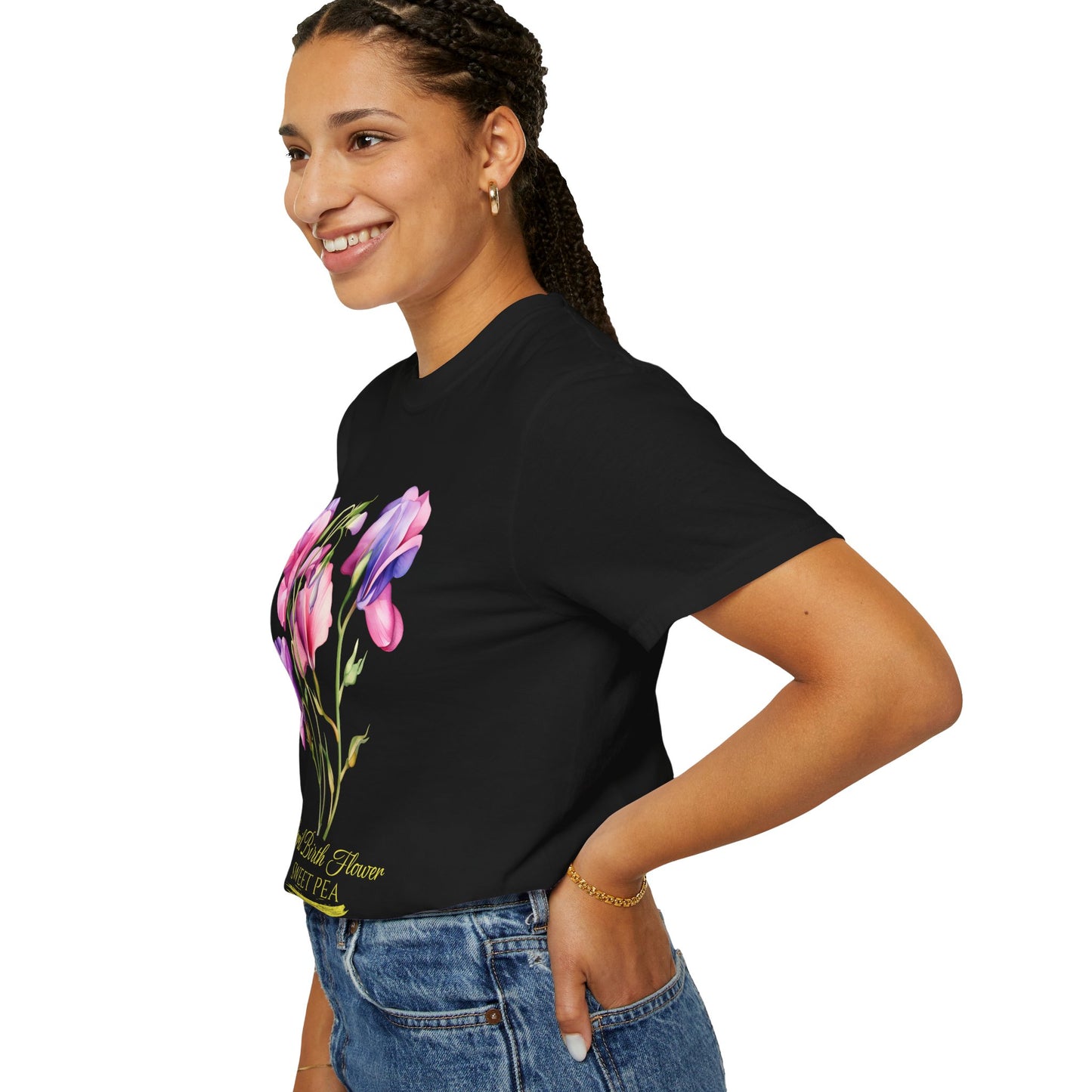 April Birth Flower "Sweet Pea" (For Print on Dark Fabric) - Unisex Garment-Dyed T-shirt