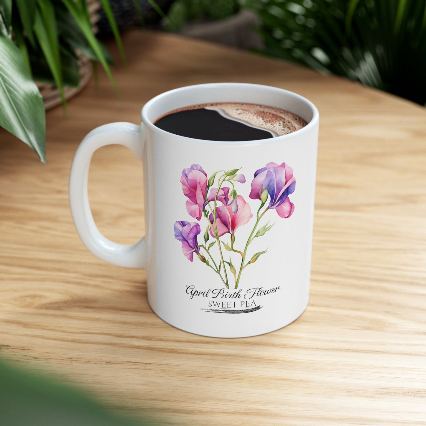 April Birth Flower (Sweet Pea): Ceramic Mug 11oz