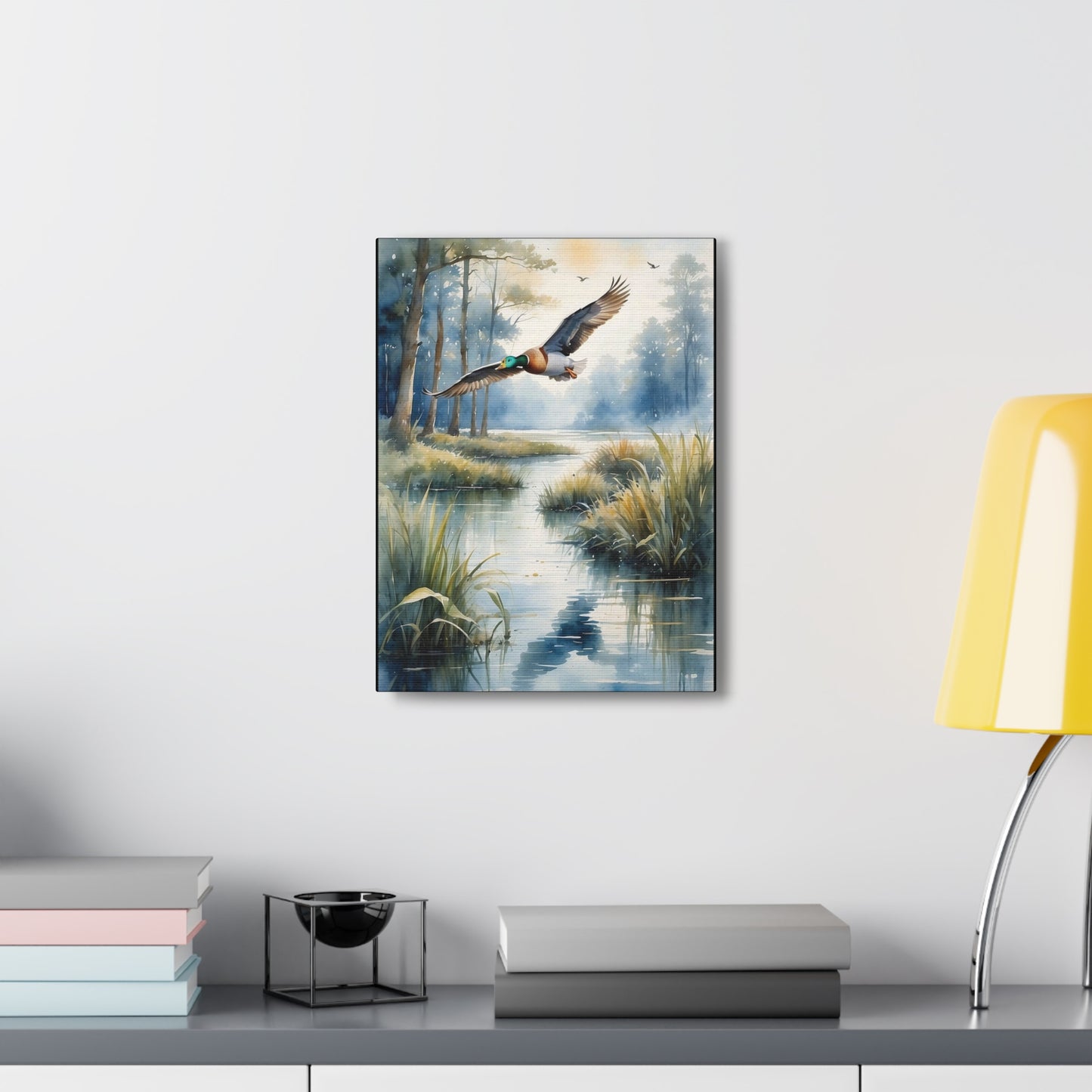 Duck flying over the river - Canvas Gallery Wraps