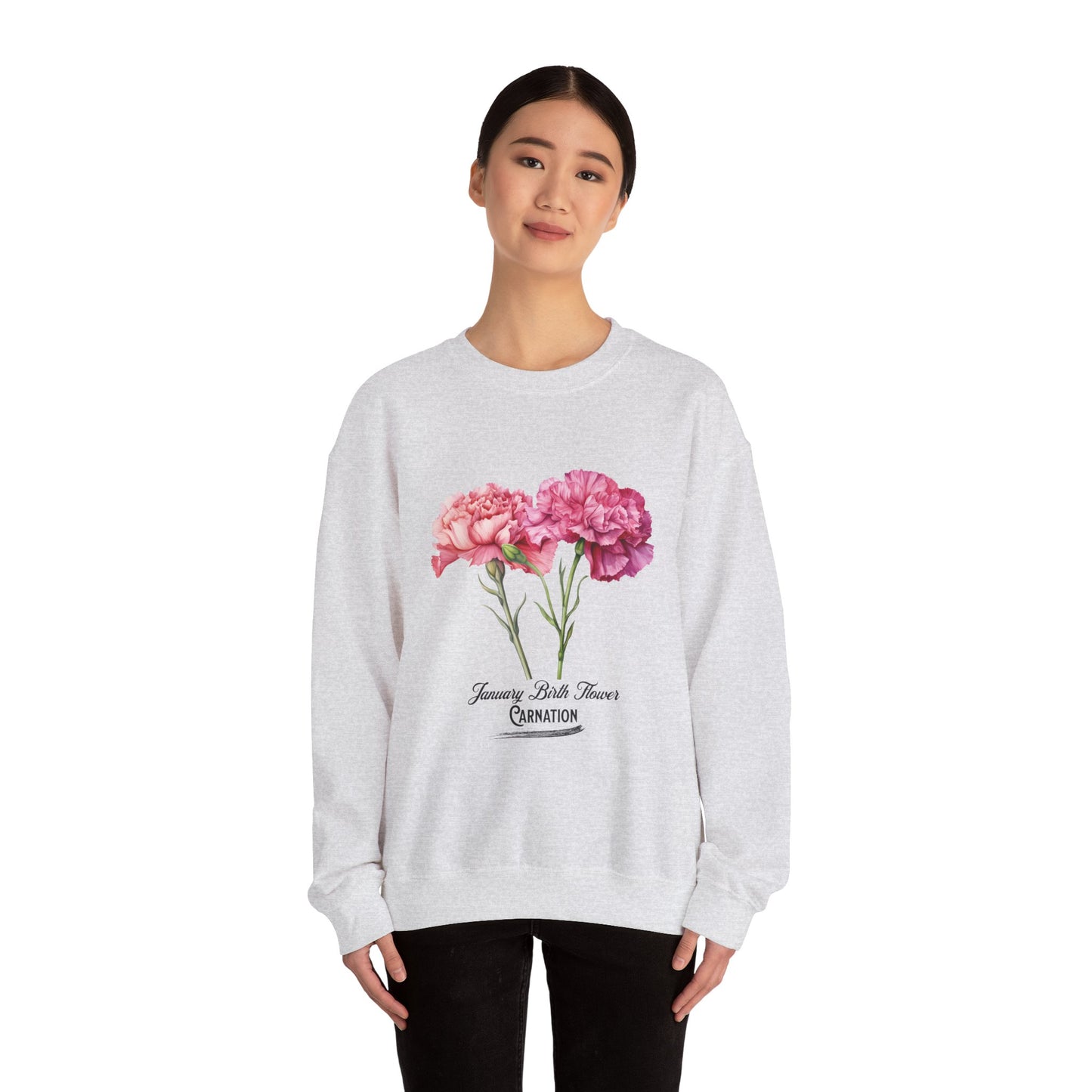 January Birth Flower (Carnation) - Unisex Heavy Blend™ Crewneck Sweatshirt