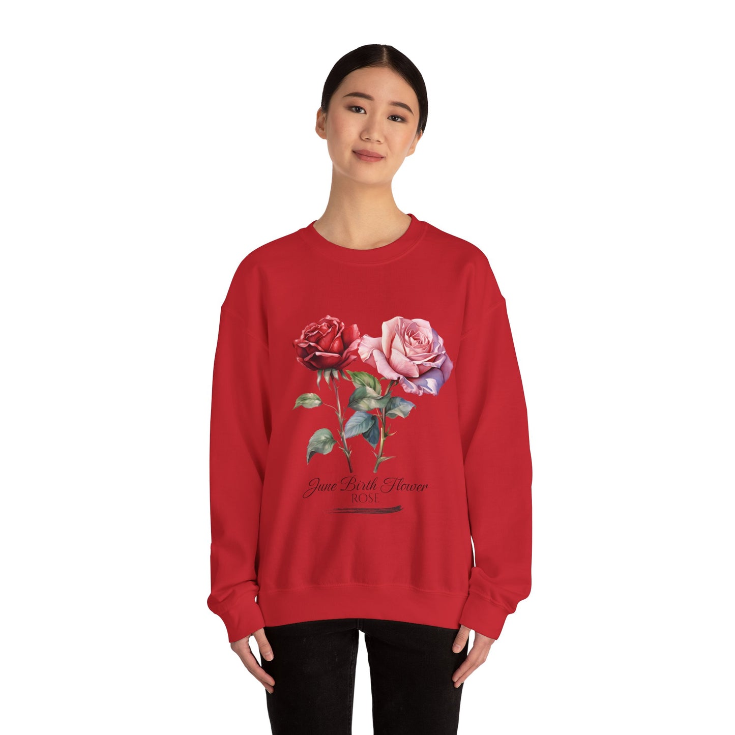 June Birth Flower (Rose) - Unisex Heavy Blend™ Crewneck Sweatshirt