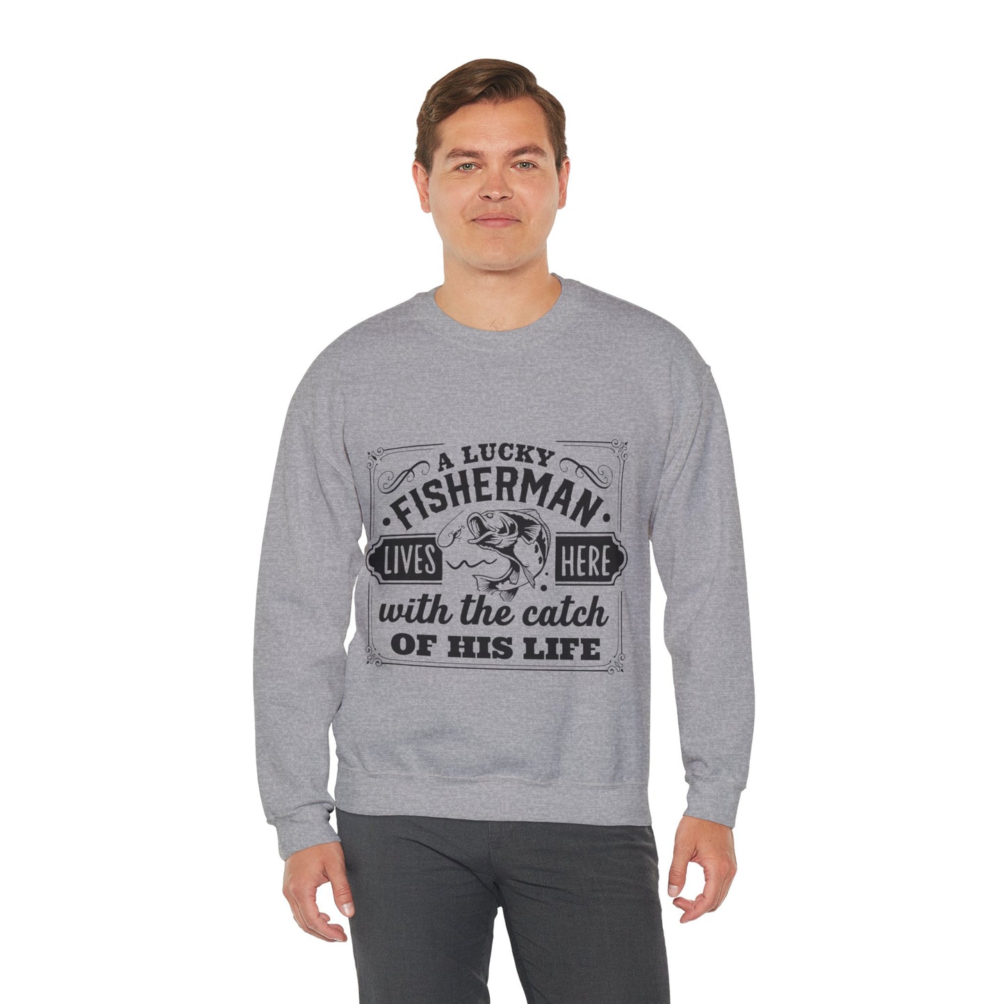 Lucky fisherman lives here - Unisex Heavy Blend™ Crewneck Sweatshirt