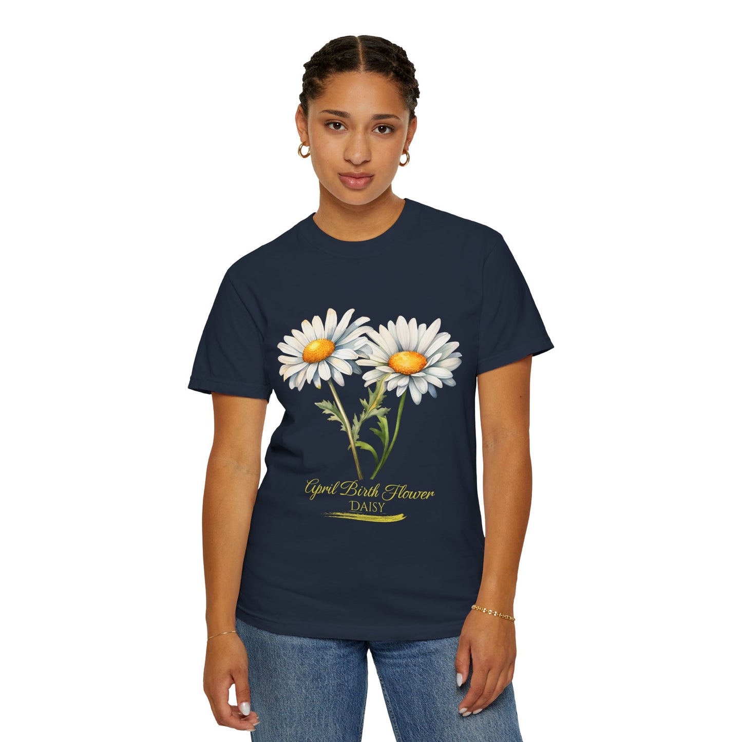 April Birth Flower "Daisy" (For Print on Dark Fabric) - Unisex Garment-Dyed T-shirt