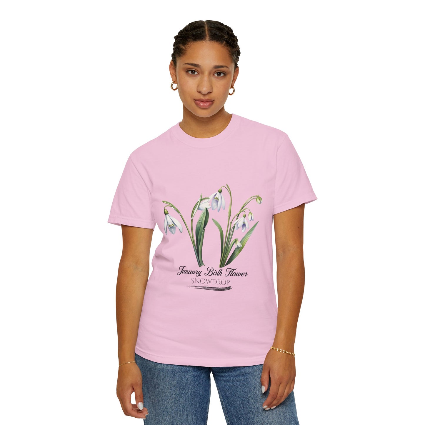 January Birth Flower "Snowdrop" - Unisex Garment-Dyed T-shirt