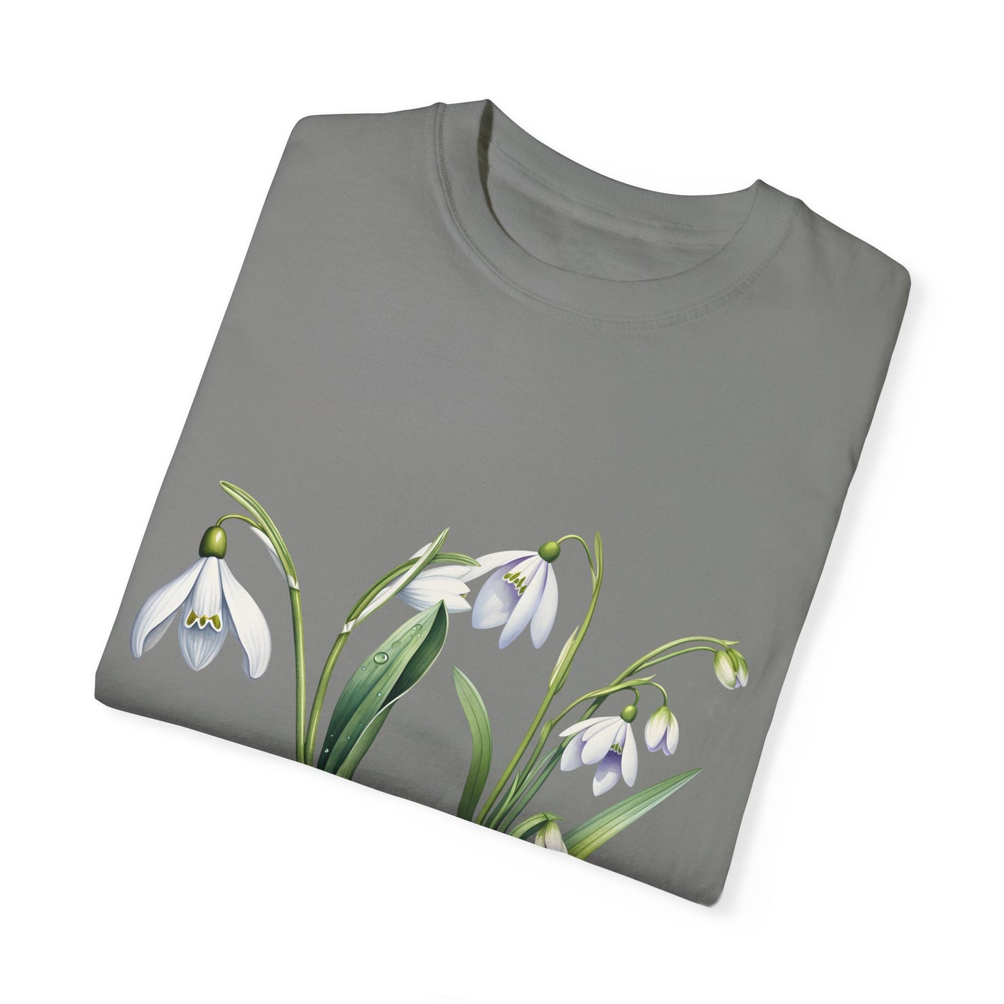 January Birth Flower "Snowdrop" - (For Print on Dark Fabric) - Unisex Garment-Dyed T-shirt