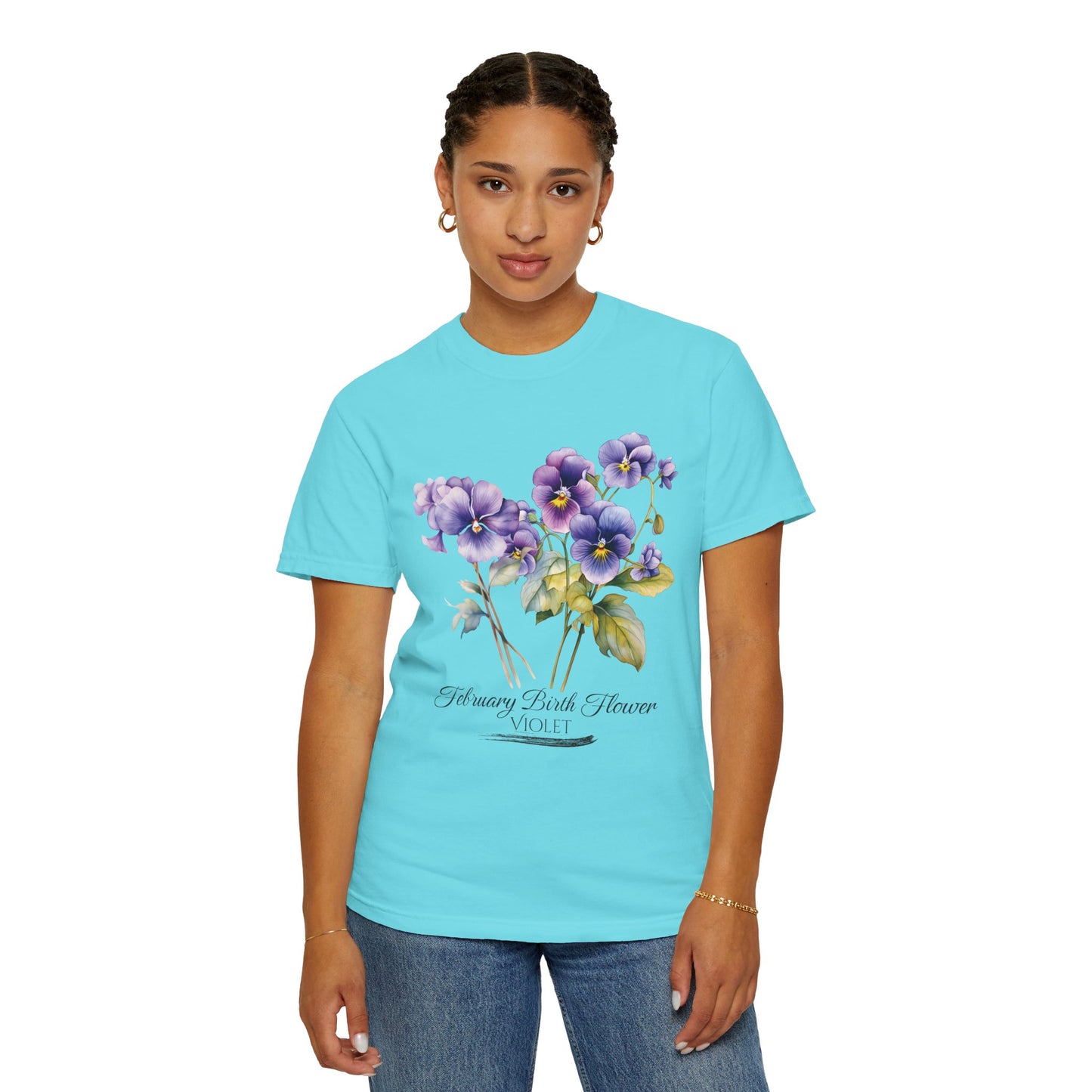 February Birth Flower "Violet" - Unisex Garment-Dyed T-shirt