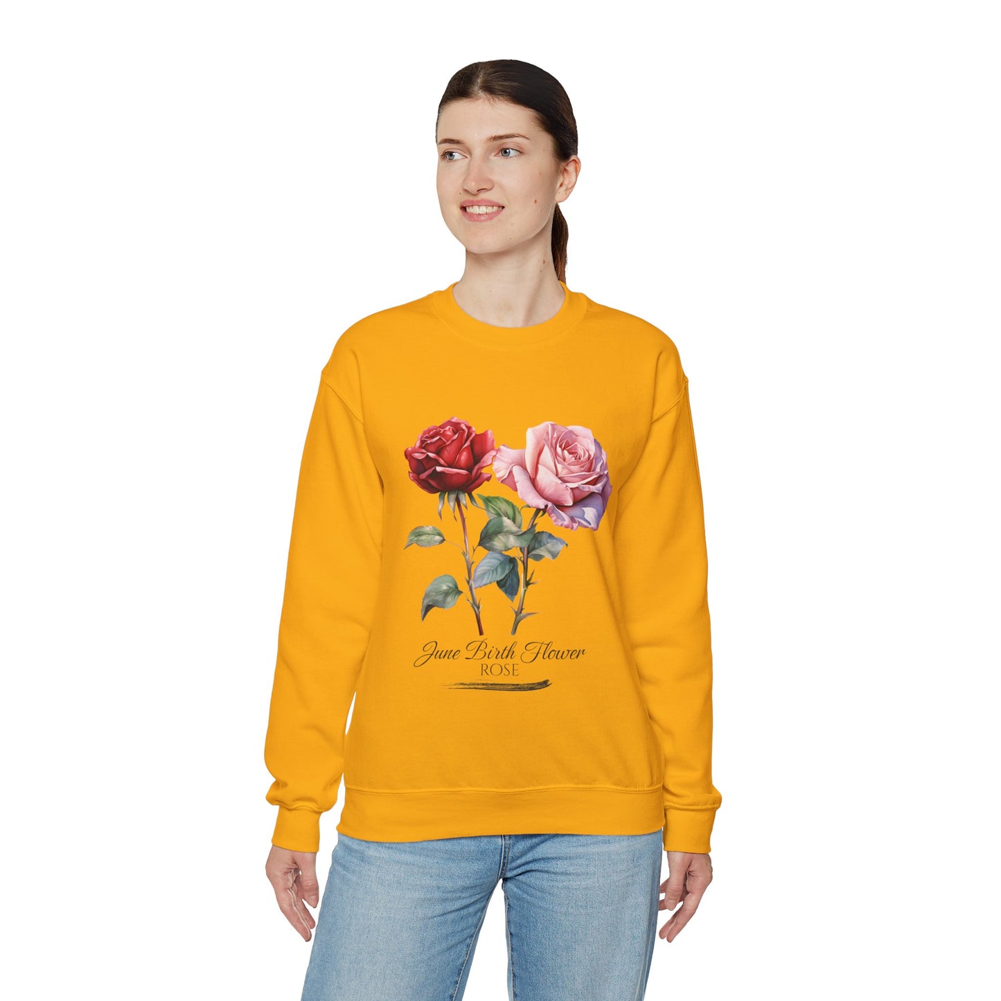 June Birth Flower (Rose) - Unisex Heavy Blend™ Crewneck Sweatshirt