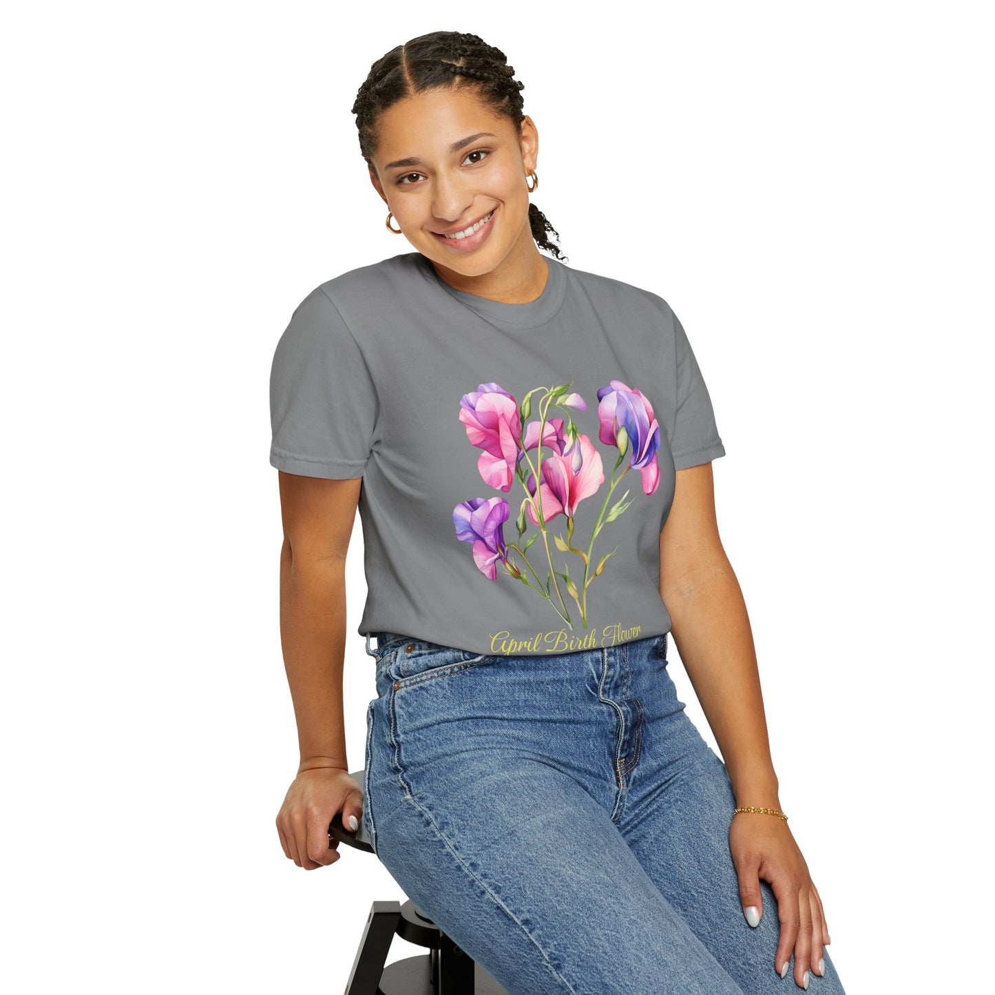 April Birth Flower "Sweet Pea" (For Print on Dark Fabric) - Unisex Garment-Dyed T-shirt