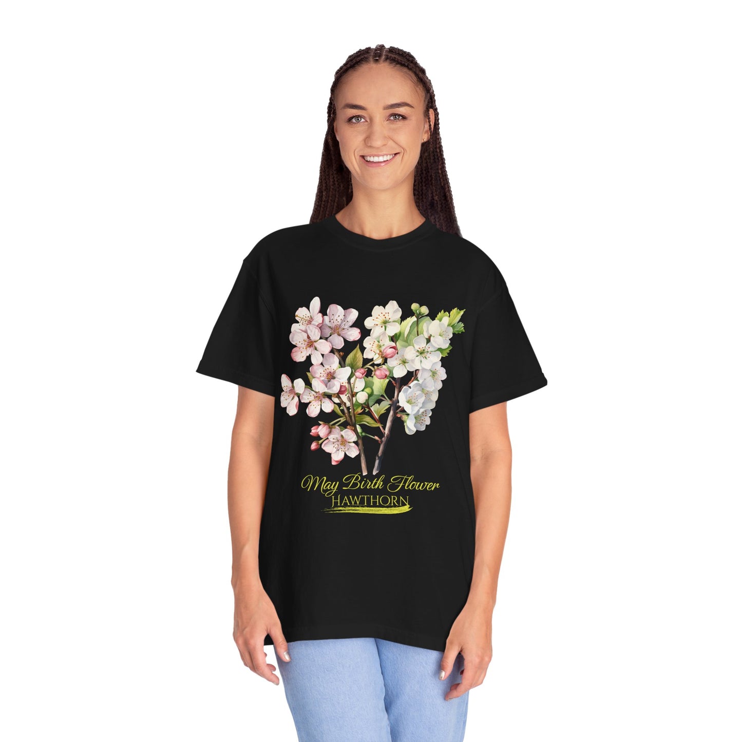 May Birth Flower "Hawthorn" (For Dark Fabric) - Unisex Garment-Dyed T-shirt