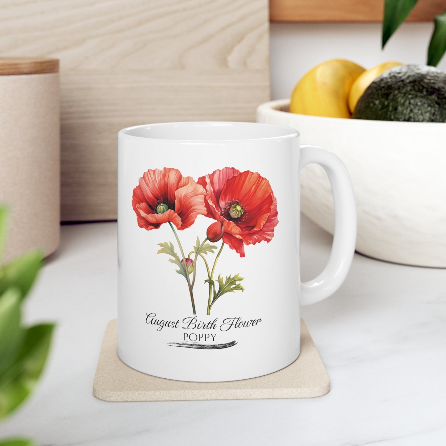 August Birth Flower (Poppy): Ceramic Mug 11oz