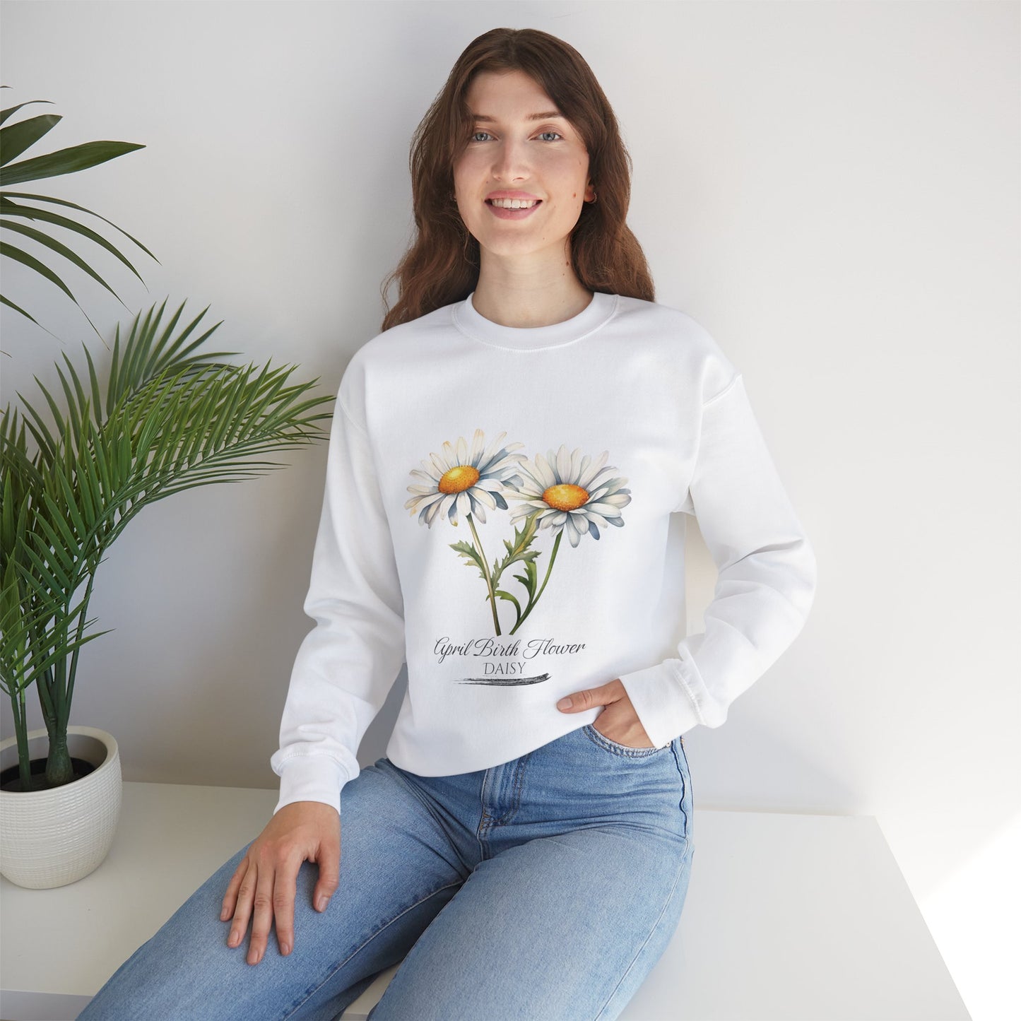 April Birth Flower (Daisy) - Unisex Heavy Blend™ Crewneck Sweatshirt