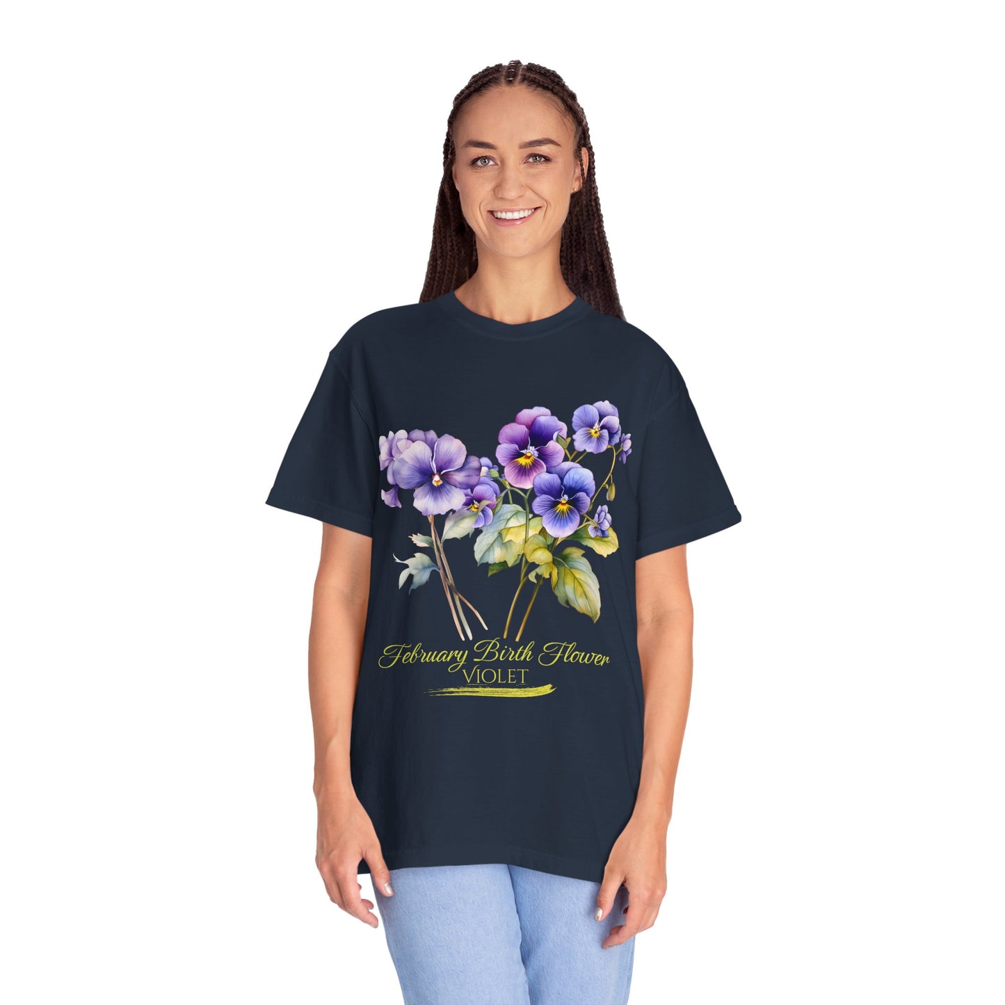 February Birth Flower "Violet" (For Dark Print) - Unisex Garment-Dyed T-shirt