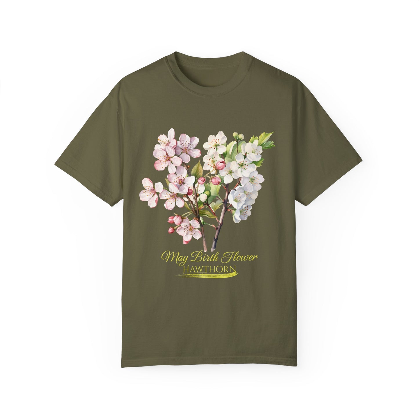 May Birth Flower "Hawthorn" (For Dark Fabric) - Unisex Garment-Dyed T-shirt