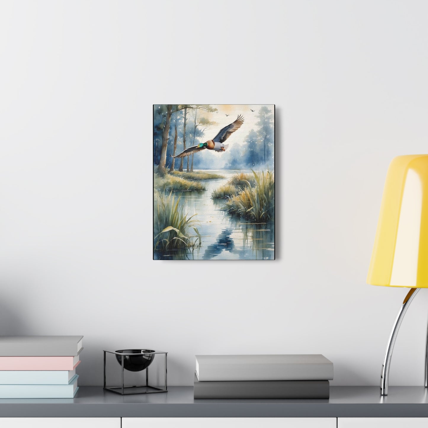Duck flying over the river - Canvas Gallery Wraps