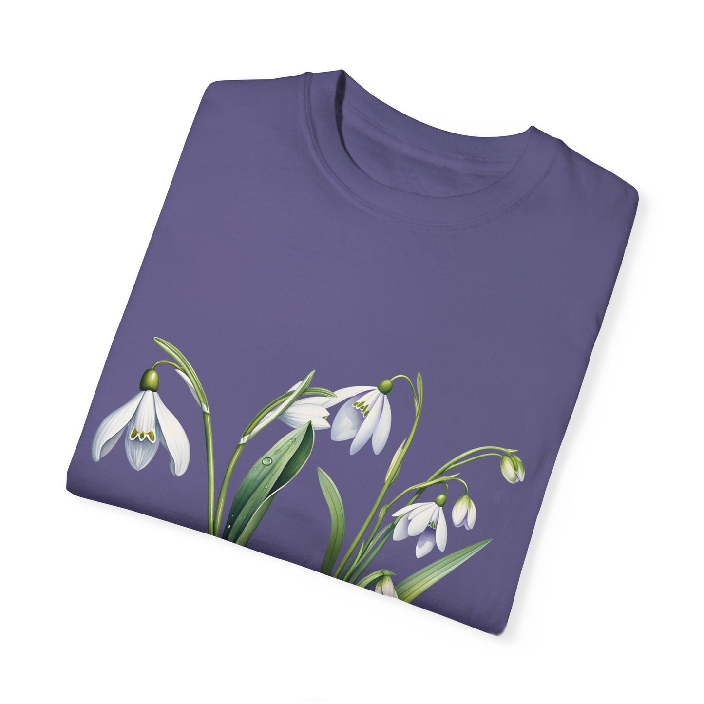 January Birth Flower "Snowdrop" - (For Print on Dark Fabric) - Unisex Garment-Dyed T-shirt