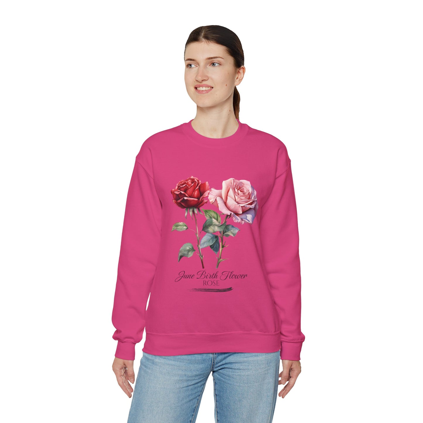 June Birth Flower (Rose) - Unisex Heavy Blend™ Crewneck Sweatshirt