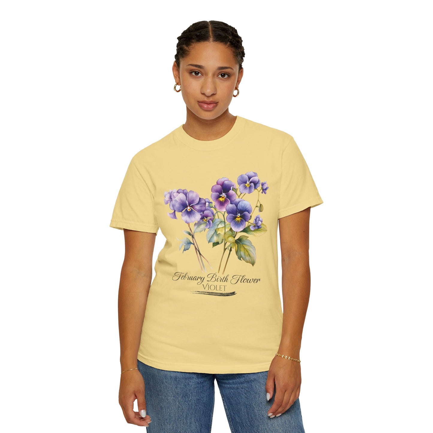 February Birth Flower "Violet" - Unisex Garment-Dyed T-shirt