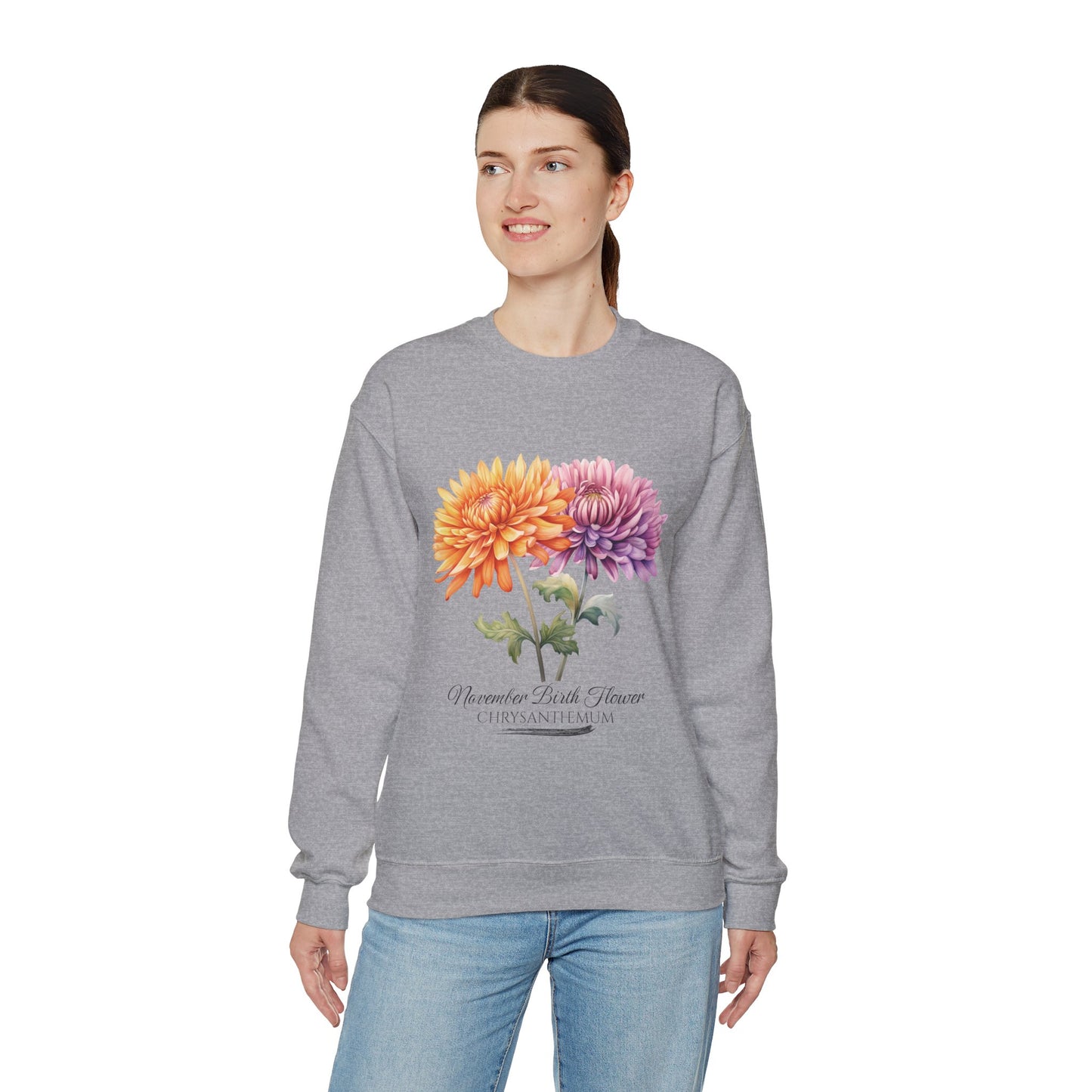 November Birth Flower (Chrysanthemum) - Unisex Heavy Blend™ Crewneck Sweatshirt