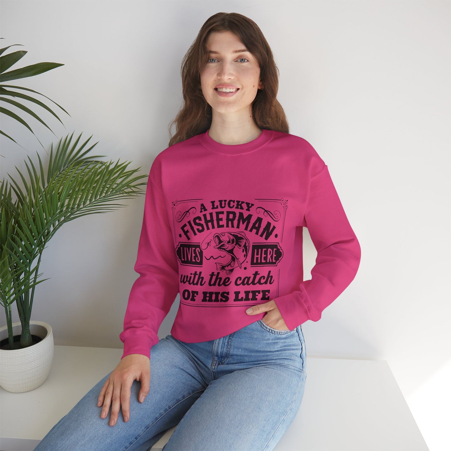 Lucky fisherman lives here - Unisex Heavy Blend™ Crewneck Sweatshirt