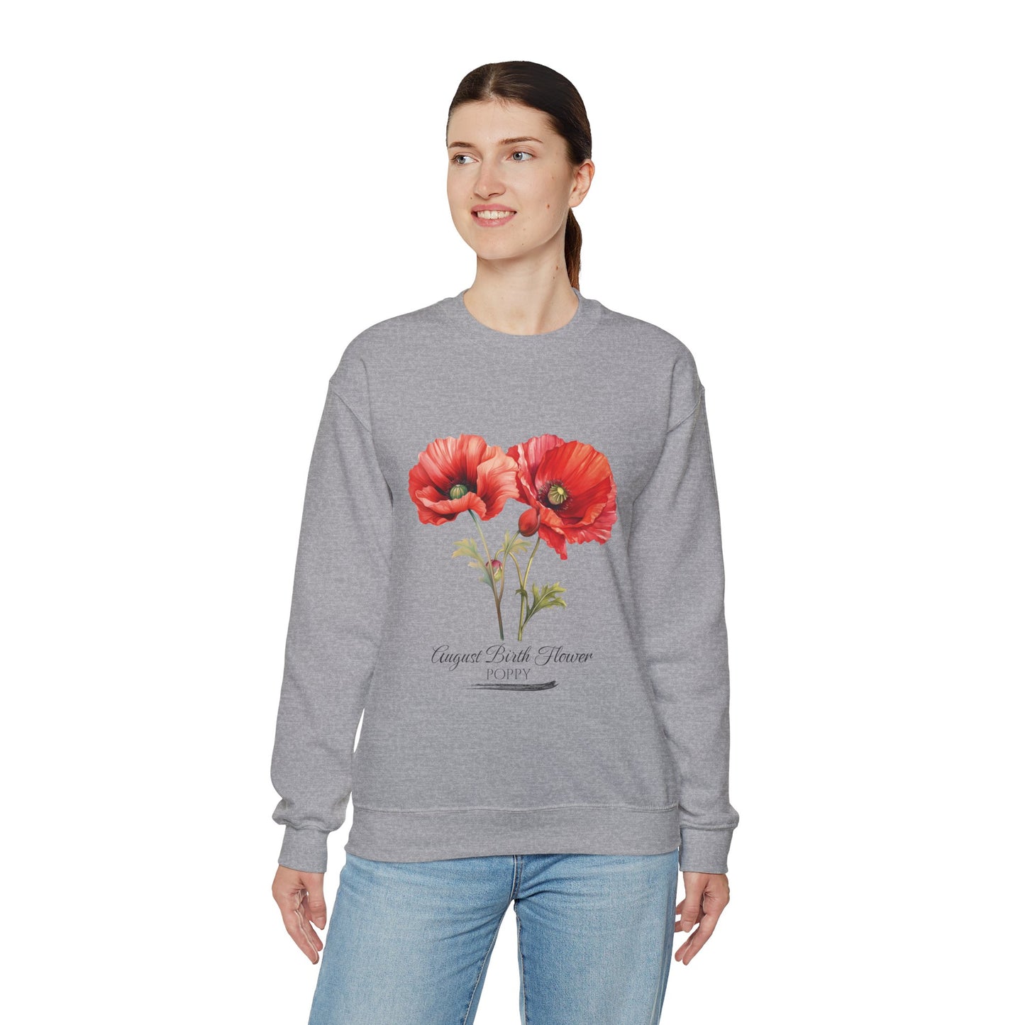 August Birth Flower (Poppy) - Unisex Heavy Blend™ Crewneck Sweatshirt