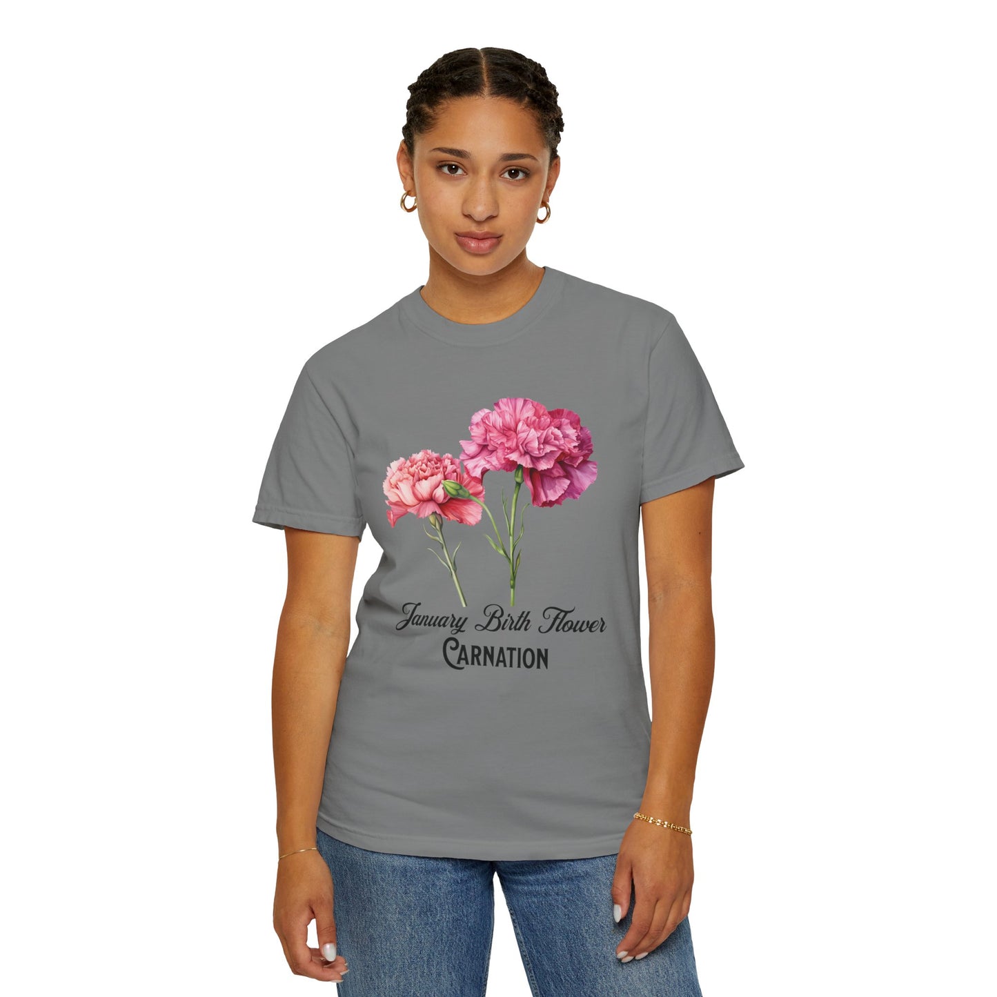 January Birth Flower "Carnation" - Unisex Garment-Dyed T-shirt